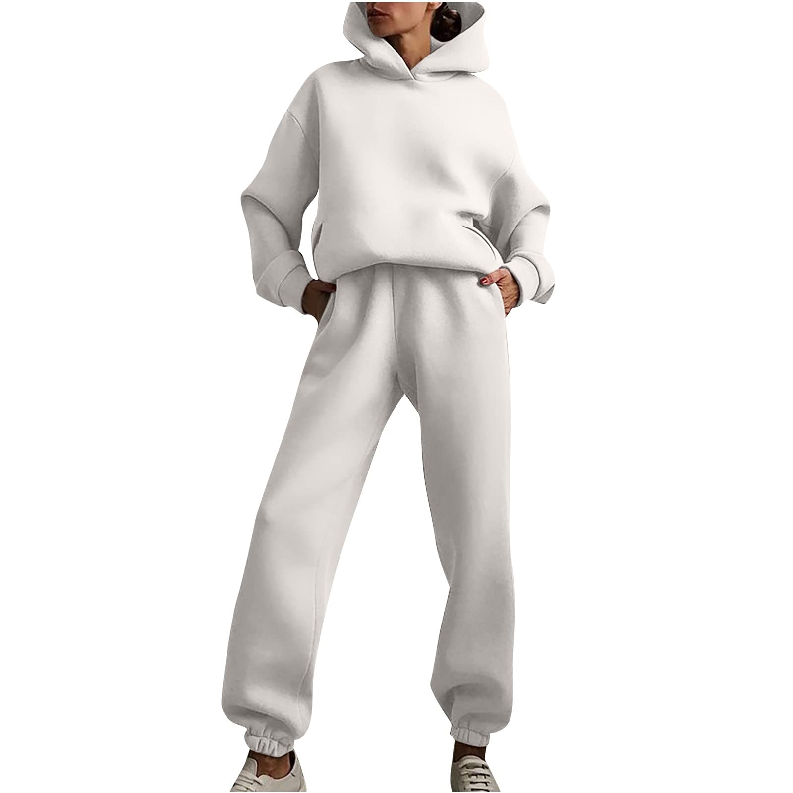 DII Women's Solid Color 2 Piece Hoodie Sweatsuit Set - Long Sleeve Crewneck Top & Jogger Pants - Casual Loungewear for Women - Perfect for Workout, Yoga, Running & Everyday Wear