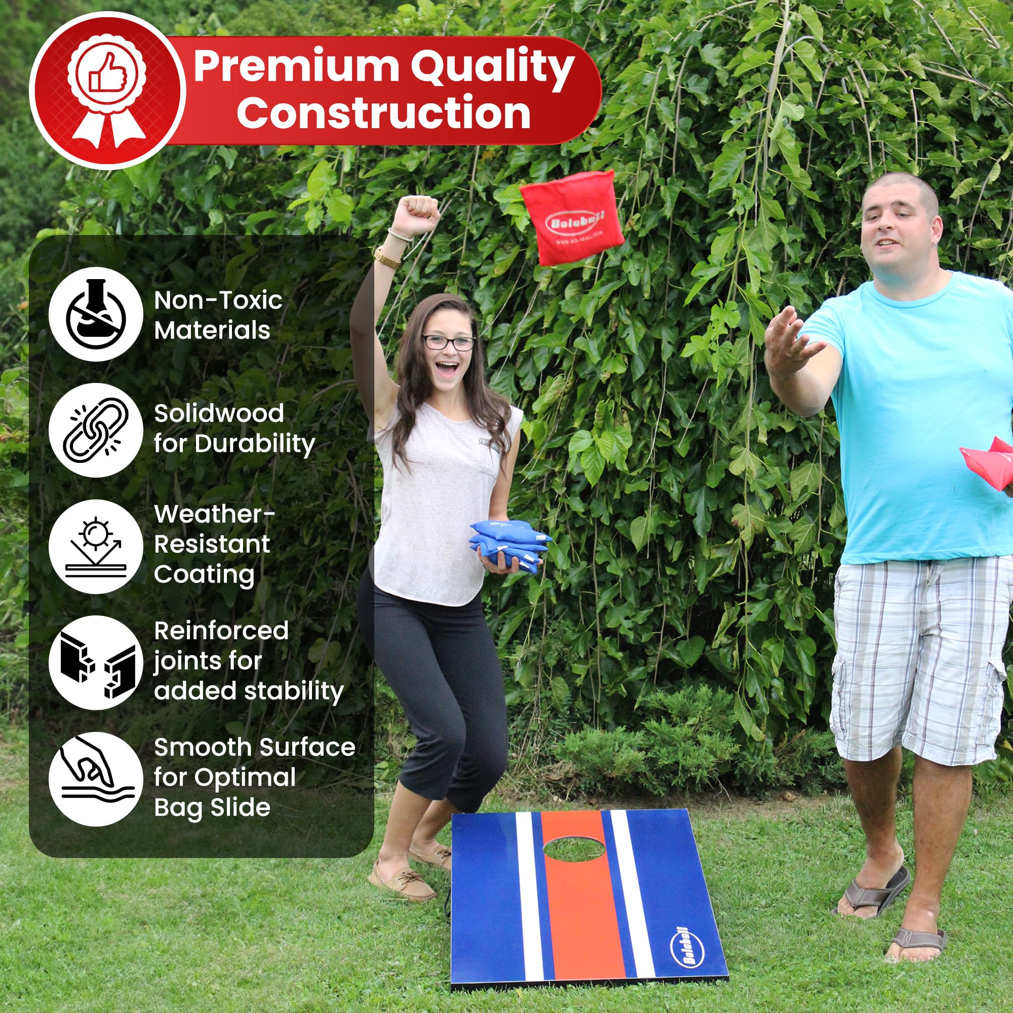 Premium Cornhole Board Set with 8 Bean Bags - 2x3 Feet Portable Wooden Cornhole Game for Adults & Kids - Perfect for Backyard, Tailgating, BBQ Parties & Outdoor Family Fun