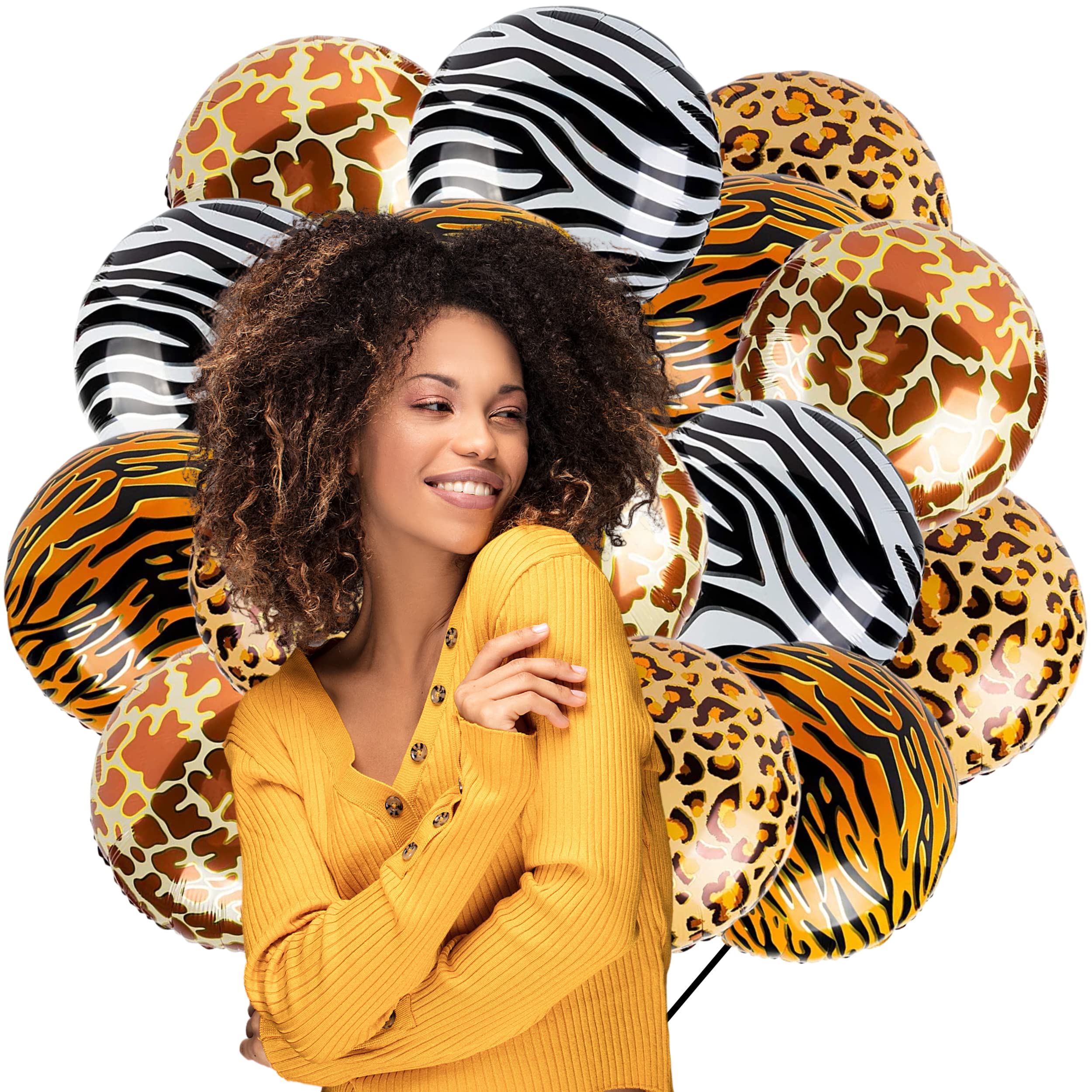 8PCS Safari Animal Print Balloons – 18 Inch Round Foil Mylar Balloons (Giraffe, Tiger, Zebra, Leopard) for Jungle Theme Birthday Party Decorations – Perfect for Baby Showers, Zoo Parties & Safari Adventures