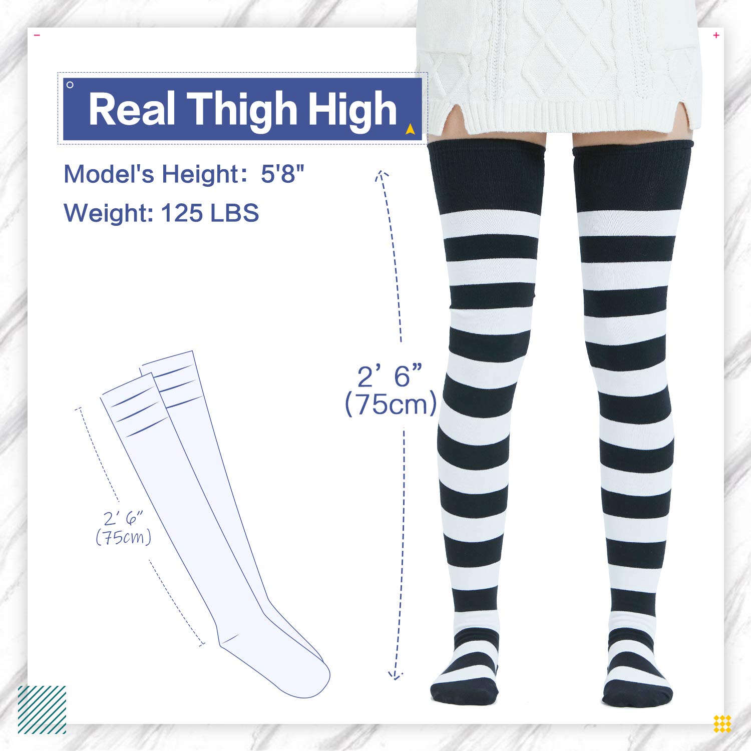 Kayhoma Women's Extra Long Cotton Striped Thigh High Socks - Over The Knee Socks for Women - Soft & Comfortable - Perfect for Winter, Cosplay, and Fashion Outfits