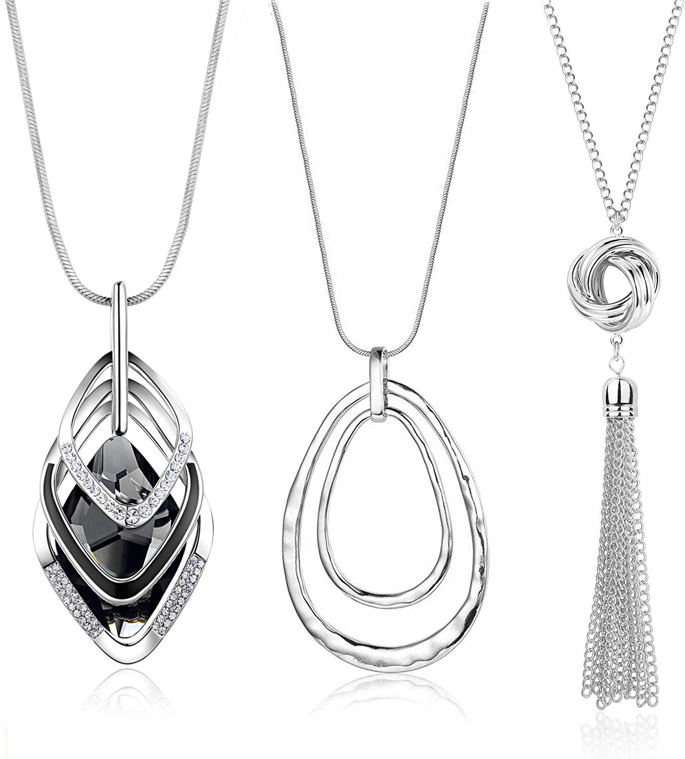 3PCS Long Pendant Necklaces for Women - Disk Circle & Triple Stack Y Necklace Set, Boho Tassel Statement Jewelry for Layering, Gift for Her | Perfect for Parties, Date Nights & Office Wear