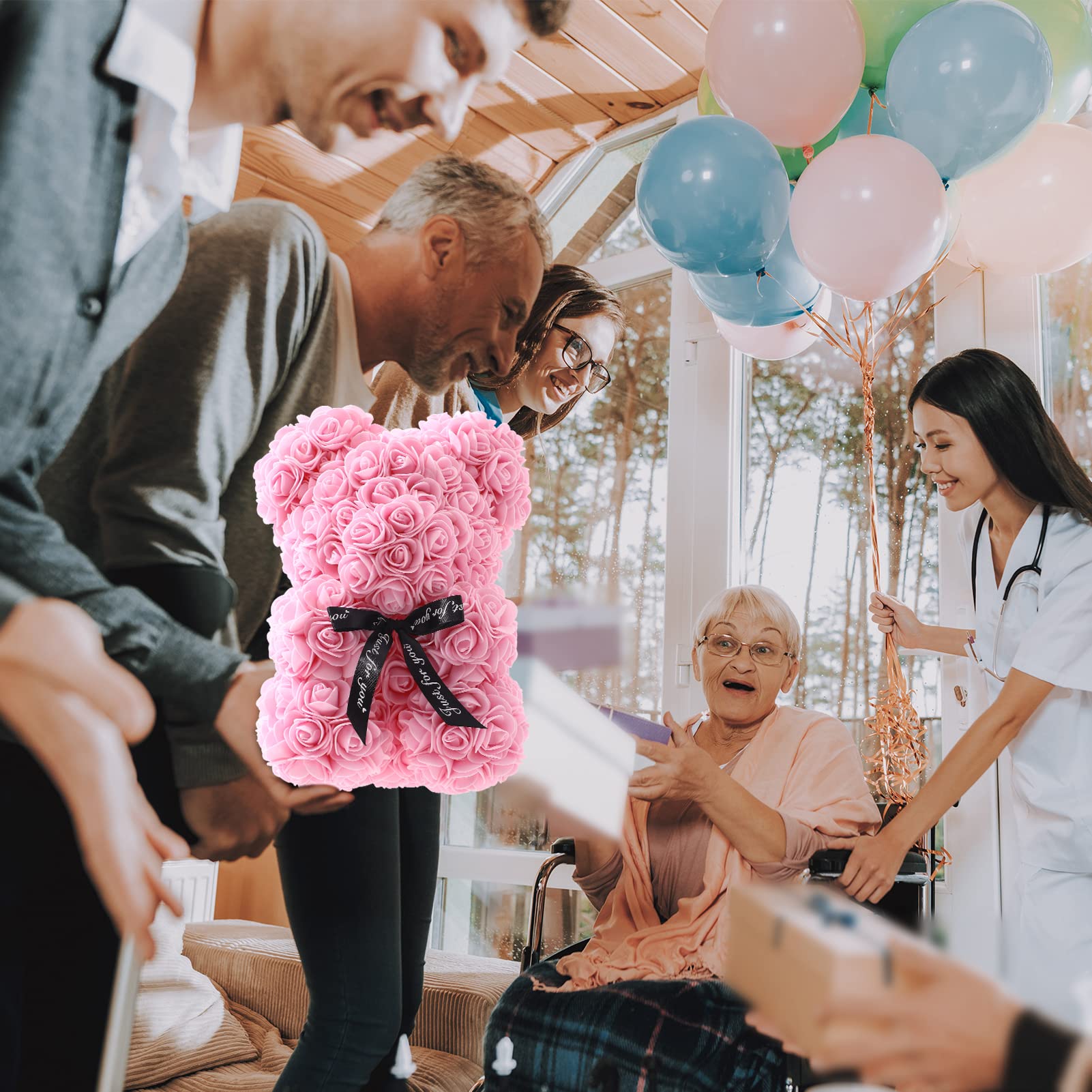 Handmade Rose Teddy Bear Gift - 10-inch Light Pink Rose Flower Bear for Girlfriend, Daughter, Valentine's Day, Mother's Day, Wedding & Anniversary | Romantic Present in Clear Gift Box | Perfect for Birthdays, Proposals & Special Occasions