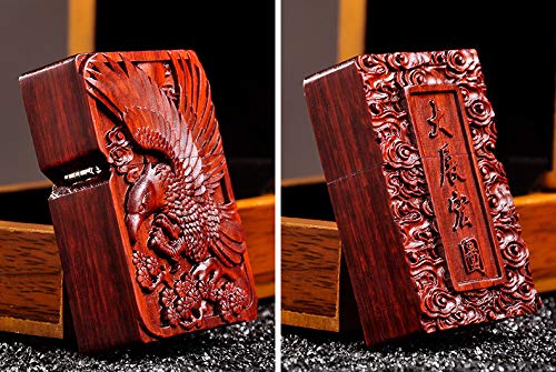 Premium Natural Huanghuali Rosewood Carved Zippo Lighter Case with Eagle Design - Handcrafted Wooden Lighter Cover for Collectors & Gifts - Perfect for Outdoor Camping, Smoking Accessories & Luxury Gifts