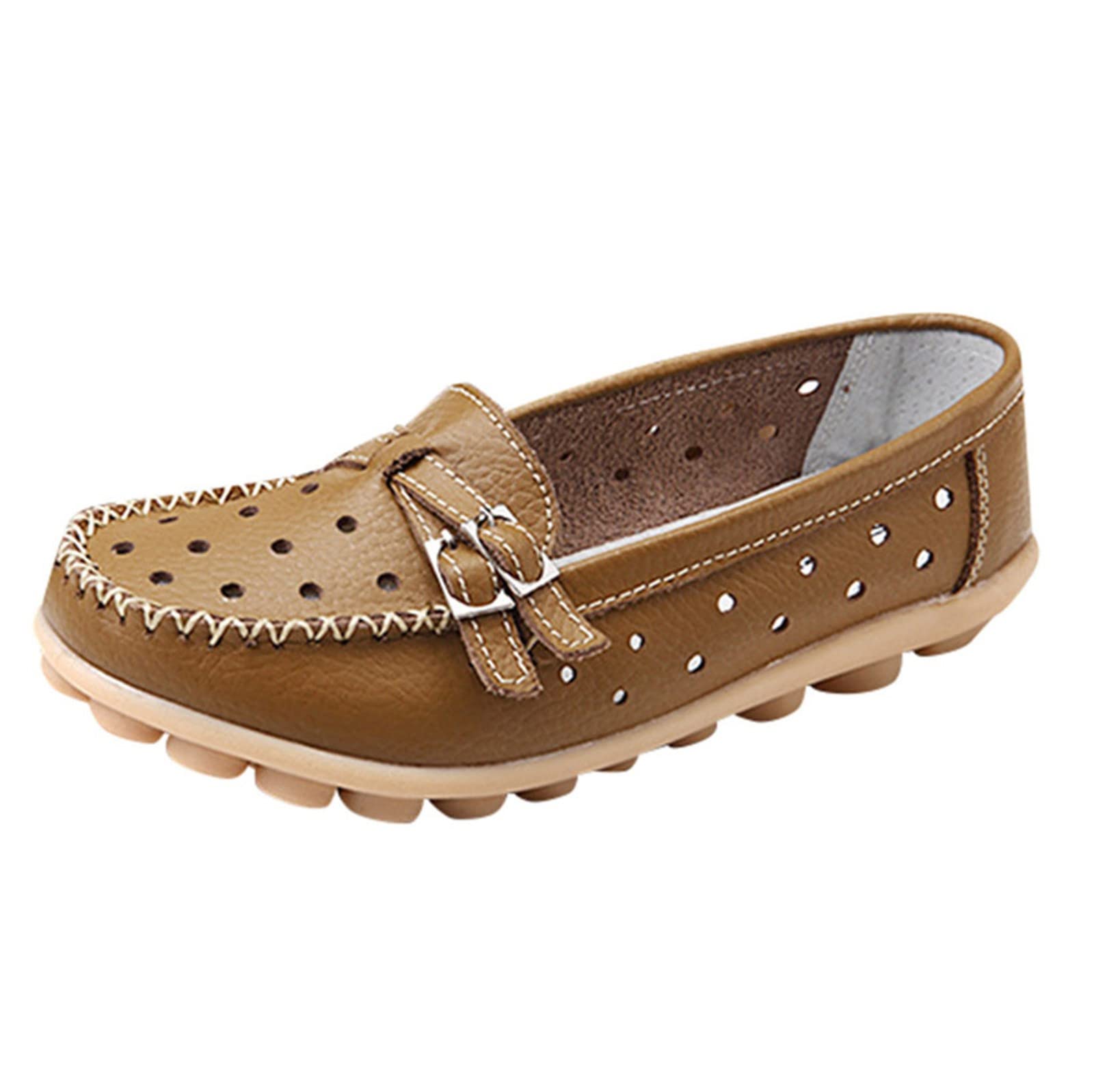 Women's Comfortable Casual Loafers - Breathable Hollow Buckle Flat Heel Slip-On Shoes for Everyday Wear | Perfect for Office, Walking & Travel