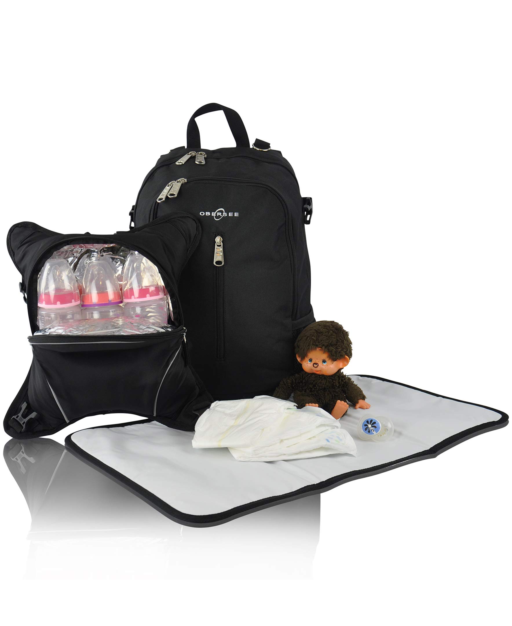 Obersee Rio Diaper Bag Backpack with Detachable Cooler - Large Waterproof Baby Changing Bag for Moms - Perfect for Travel, Park Outings & Daycare Use