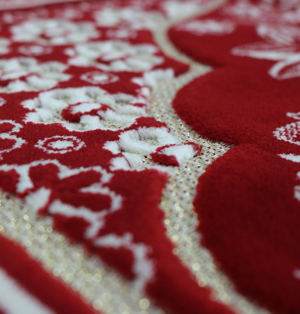 Premium Amber Velvet Islamic Prayer Rug - Soft & Luxurious Red Prayer Mat for Home, Mosque & Travel - Perfect for Daily Salah, Jummah & Ramadan Prayers