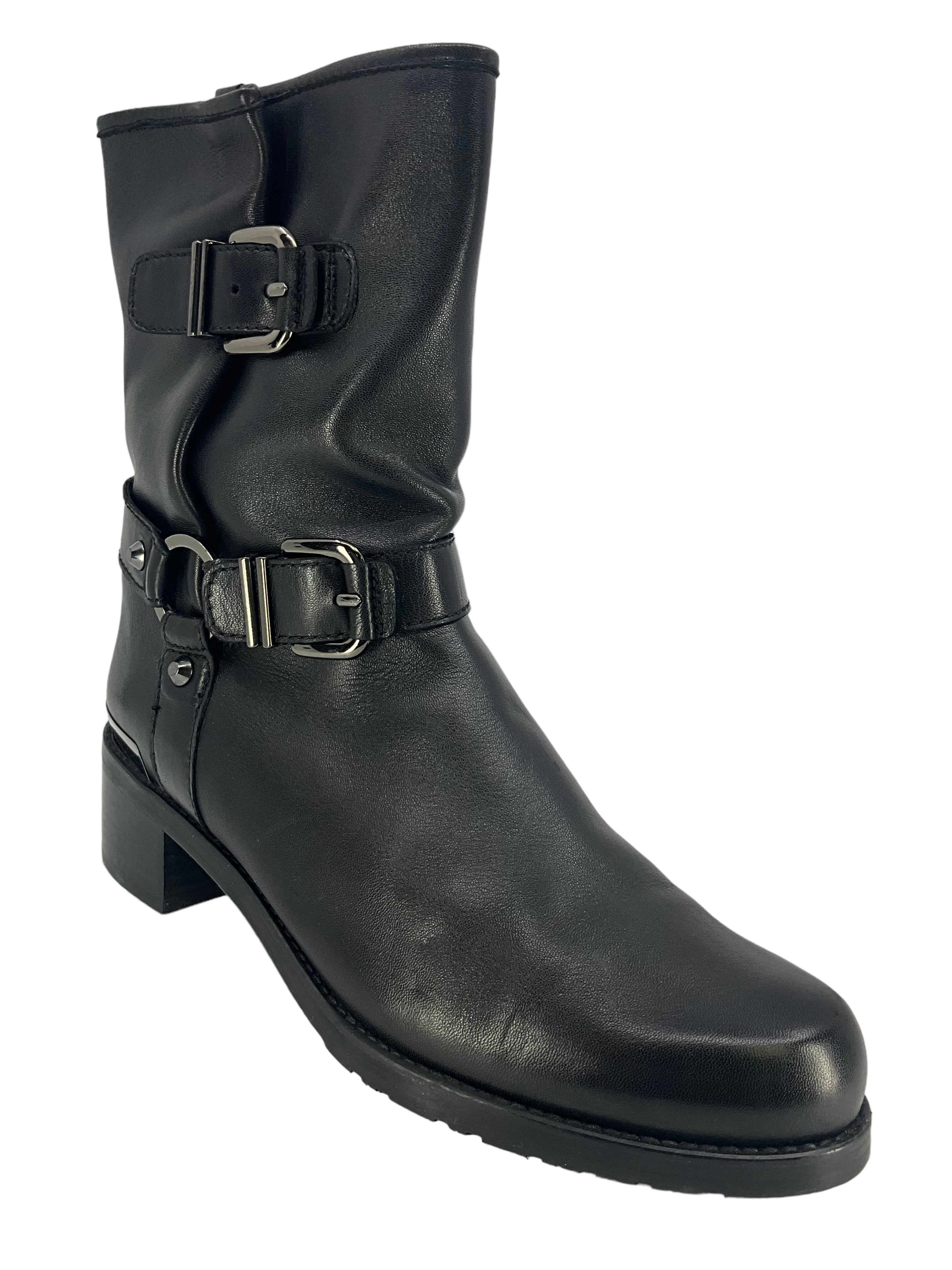 Stuart Weitzman Genuine Leather Biker Boots for Women - Size 11 US - Stylish Motorcycle Riding Boots for Casual Outfits & Night Out