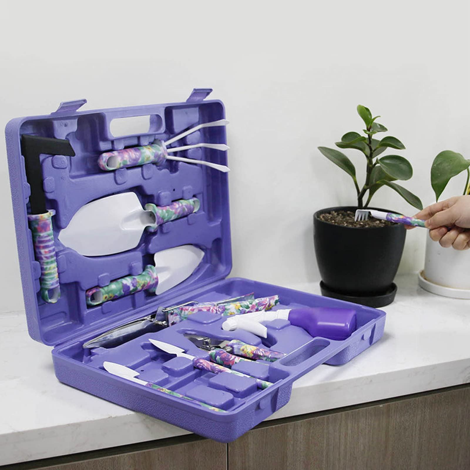 Kingsea 10-Piece Stainless Steel Garden Tools Set - Planting, Succulent Transplanting Hand Tool Kit with Carrying Case - Ideal Gardening Gift for Women (Purple) - Perfect for Home Gardening, Landscaping & Outdoor Planting Projects