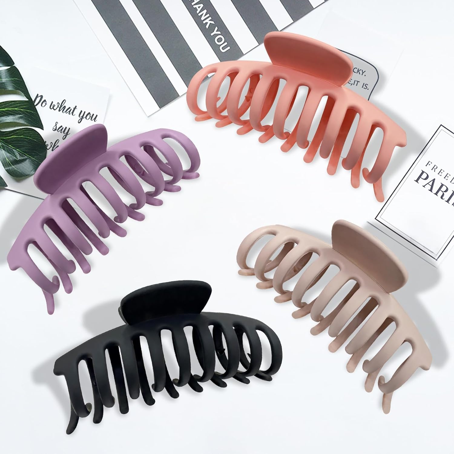 4 Pcs Matte Non-Slip Large Hair Claw Clips for Women - Strong Hold Hair Clips for Thick & Thin Hair - Fashion Hair Styling Accessories - Perfect Christmas Gifts for Women & Girls - Great for Work, Parties & Everyday Hairstyles