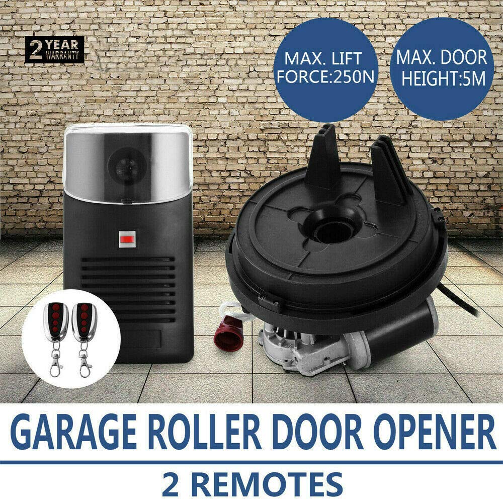 250N Electric Garage Roller with Remote Control - Heavy Duty Automatic Rolling Shutter Opener Kit (Includes 2 Remotes + Control Box) - Perfect for Home, Warehouse and Commercial Garage Doors