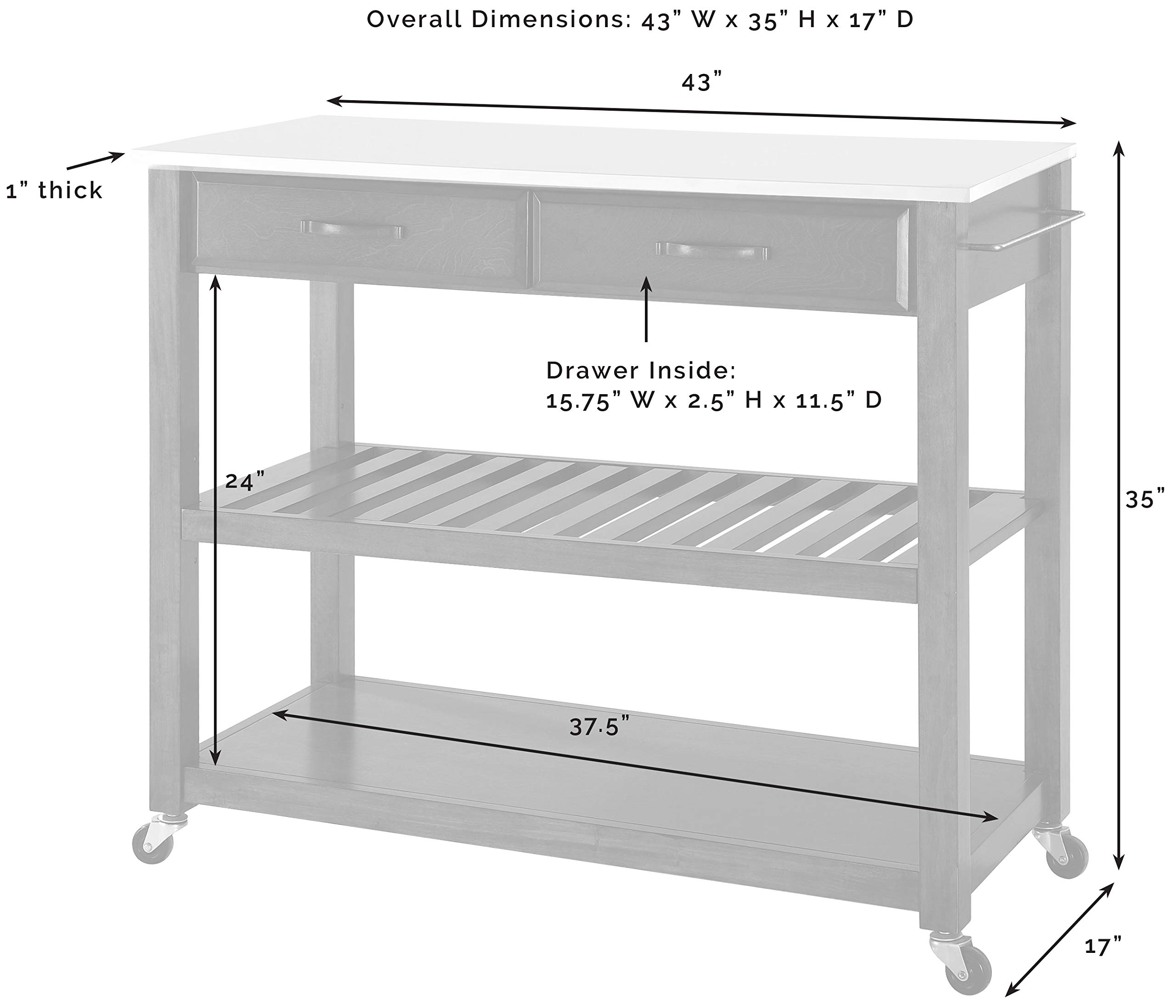 Crosley Furniture Cherry Wood Kitchen Prep Rolling Cart with Stone Top - Microwave Stand, Coffee Bar Station, Storage Shelves - Perfect for Small Kitchens, Apartments & Dorm Rooms