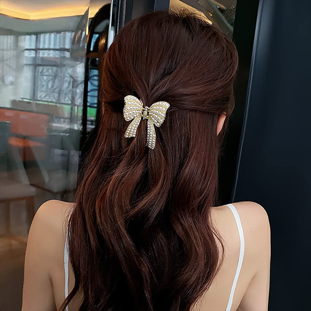 2 Pcs Non-Slip Butterfly Hair Clips with Pearl Decor - Sweet Hair Claw Clips for Women and Girls - Perfect for School, Work, and Everyday Hairstyles