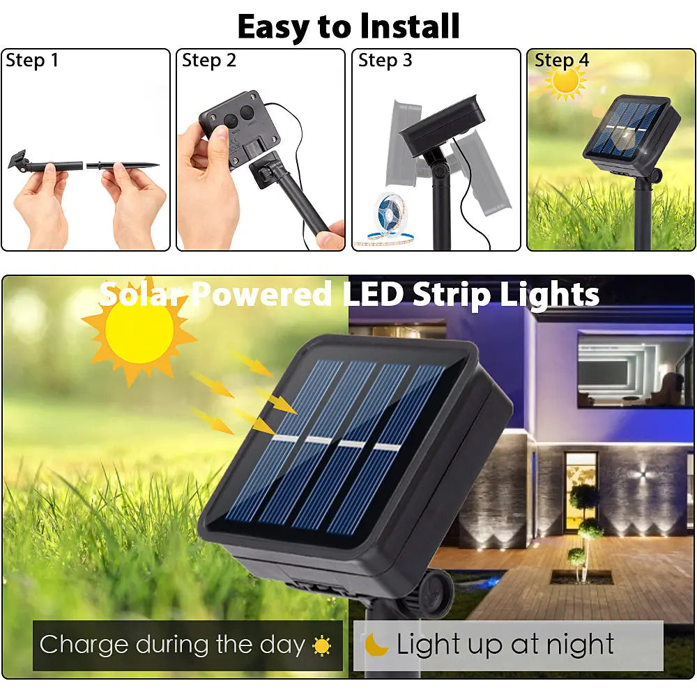 Solar LED Strip Lights - Waterproof Outdoor String Lights for Garden, Patio, Deck, Fence - Energy Efficient Decorative Lighting for Home, Party & Holiday Decor