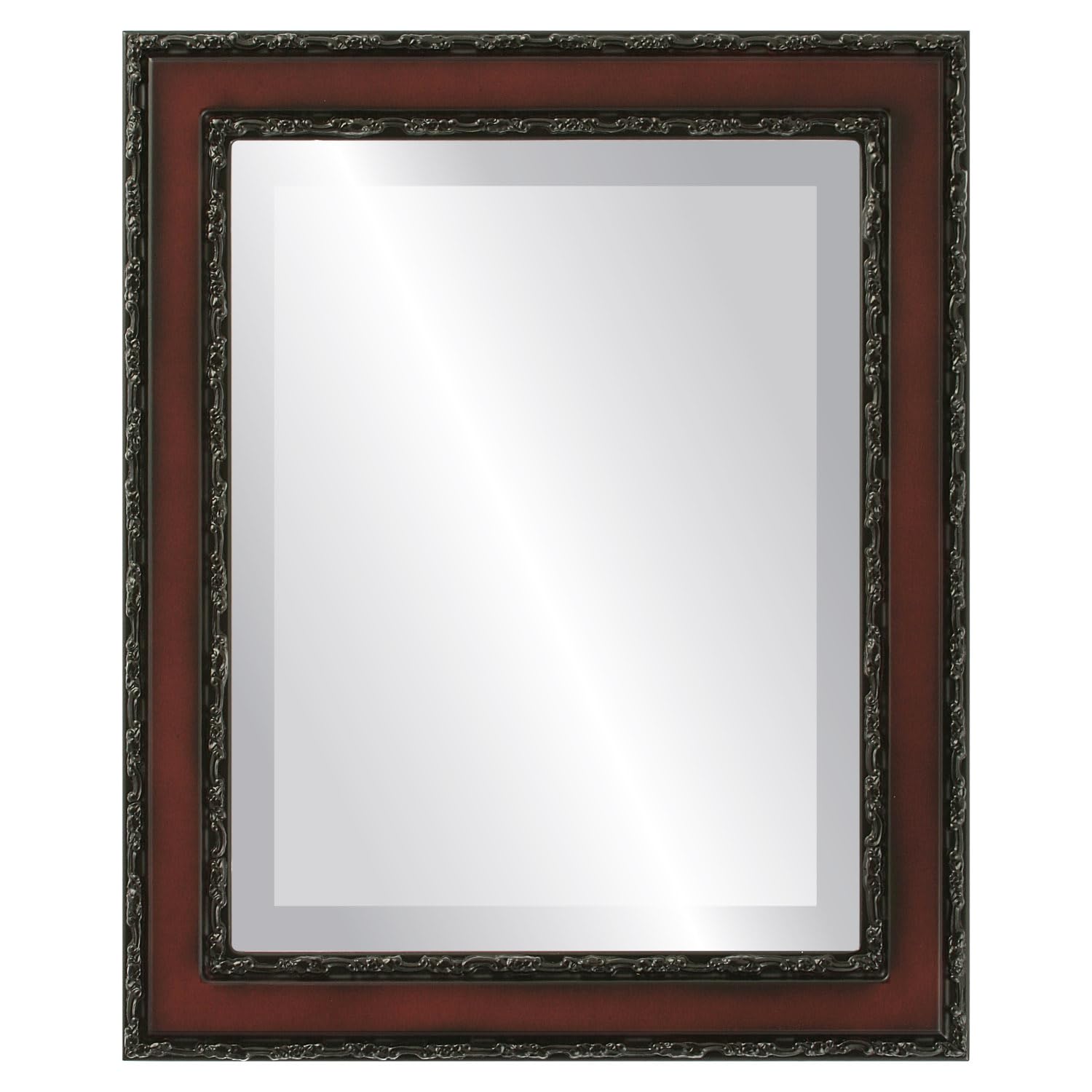 Monticello Style Rosewood Rectangle Beveled Wall Mirror - 24x28 Inches - Elegant Home Decor for Living Room, Bedroom & Entryway
