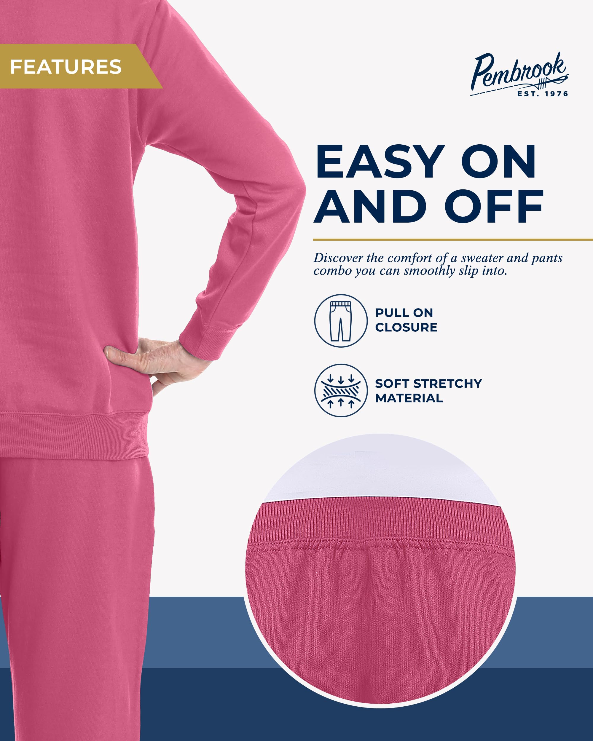 Pembrook Women's 2-Piece Sweatsuit Set - Soft Fleece Embroidered Lounge Outfit for Ladies | Cozy Casual Wear for Home, Gym & Travel