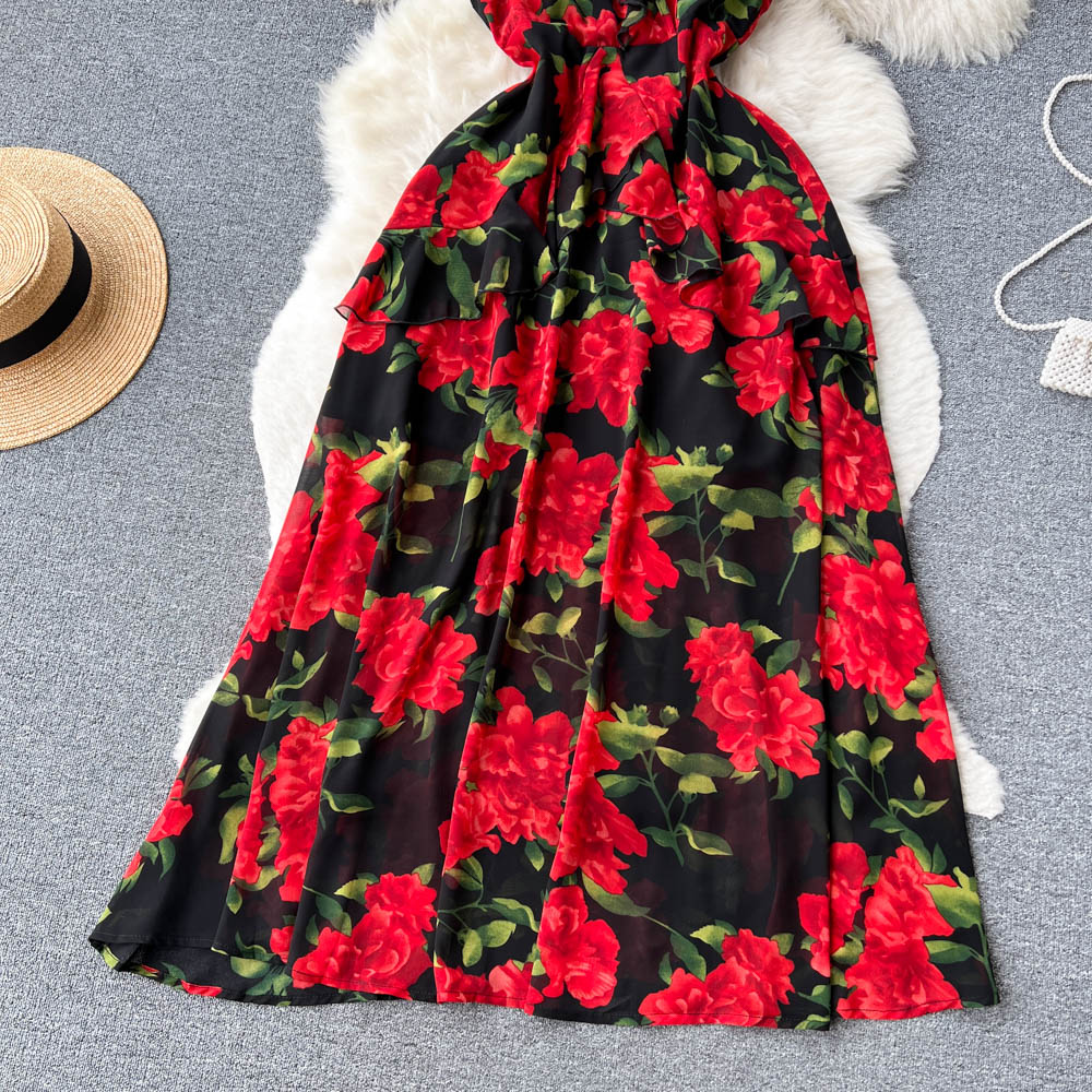 Fairy Floral Dress for Women - Sexy Backless Ruffled Chiffon Skirt with Elegant Design | Perfect for Summer Parties, Weddings & Date Nights