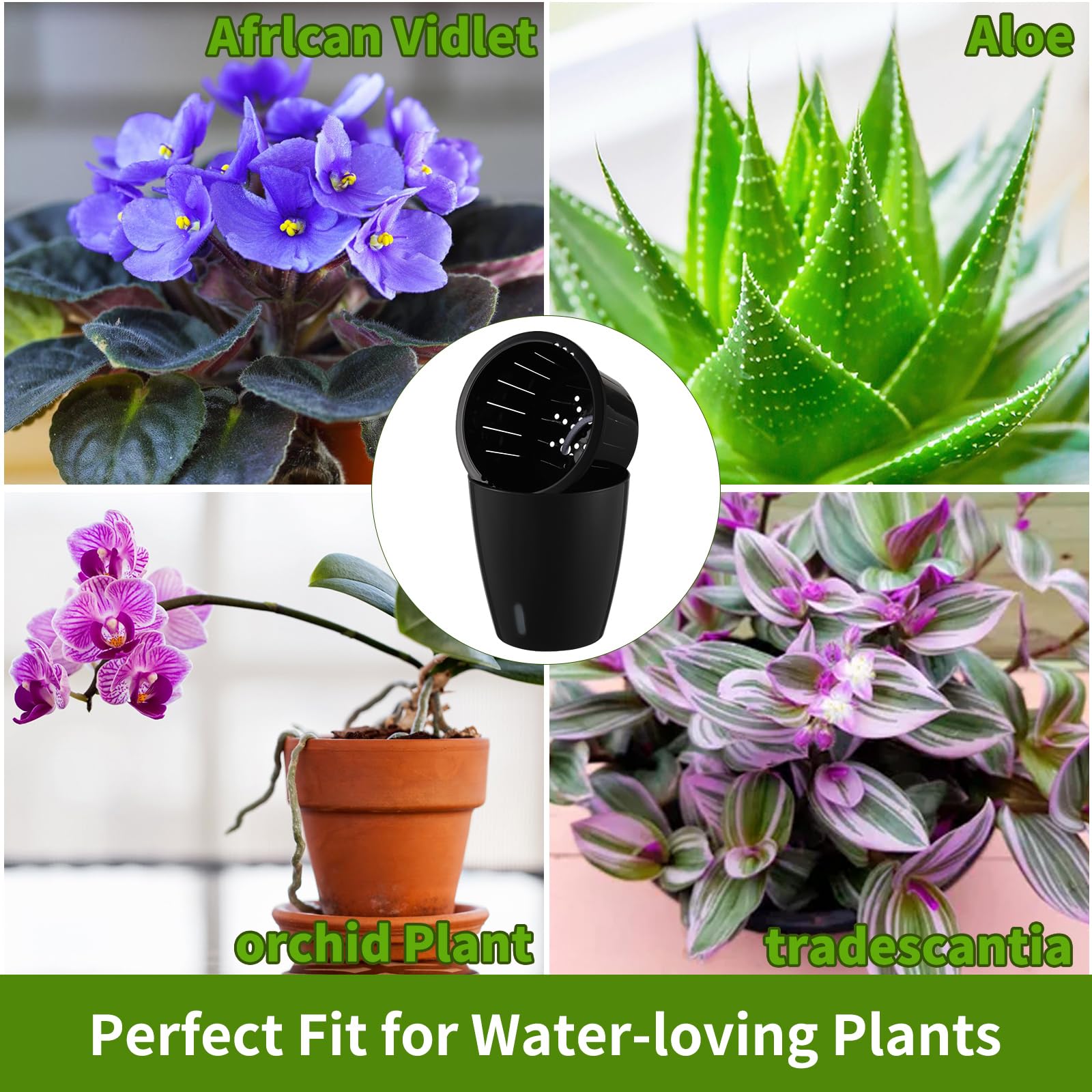Planterhoma 5 Inch Self Watering Plant Pots - 6 Pack African Violet Pots with Water Level Indicator, Drainage Holes & Wick System - Ideal for Orchids, Devil's Ivy, Succulents & Indoor Plants - Perfect for Home, Office Decor & Gardening Gifts