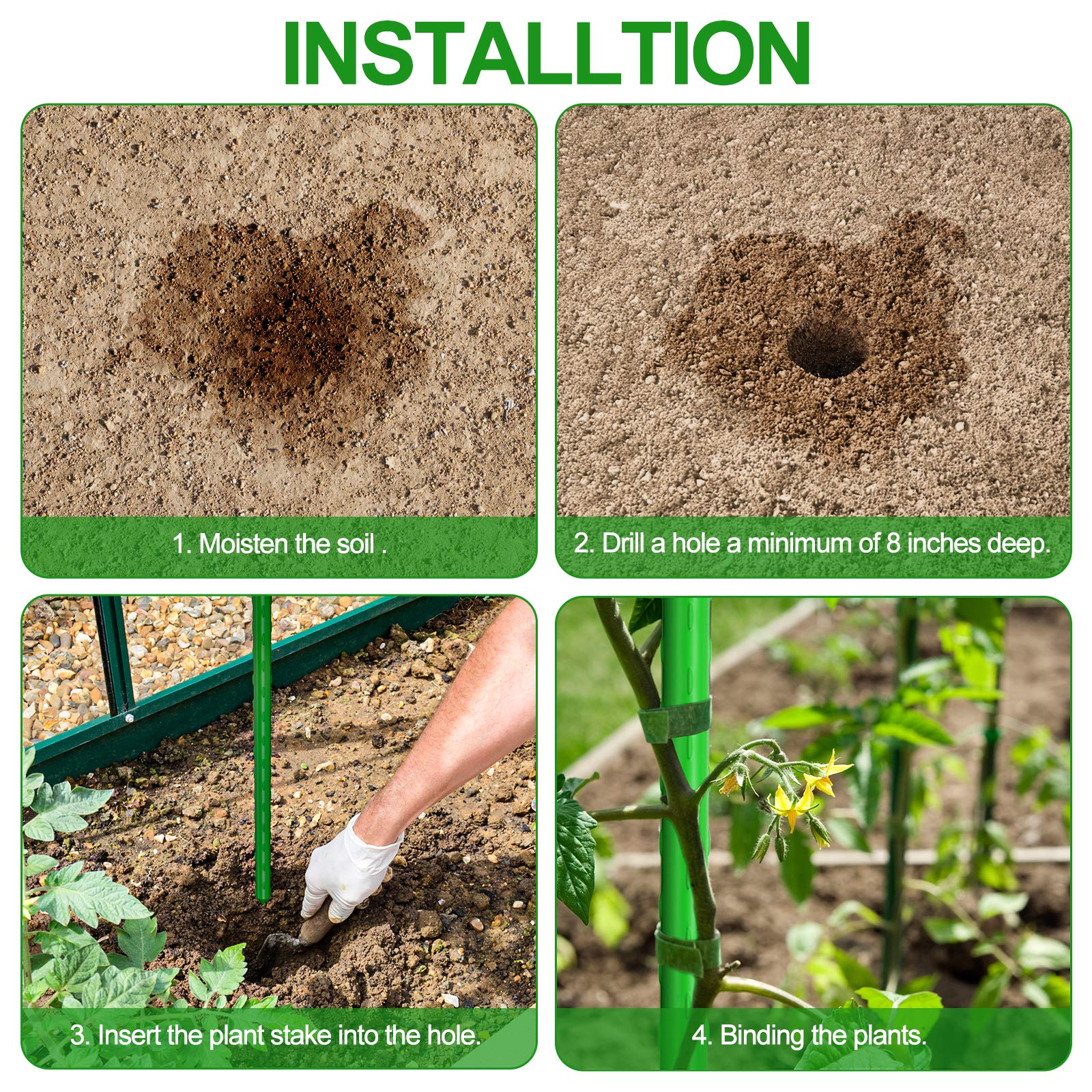 WAENLIR 60 Inch Garden Stakes - 5ft Sturdy Plant Supports for Tomatoes, Vegetables & Flowers - Pack of 50 - Perfect for Outdoor Gardening, Backyard Planting & Greenhouse Use