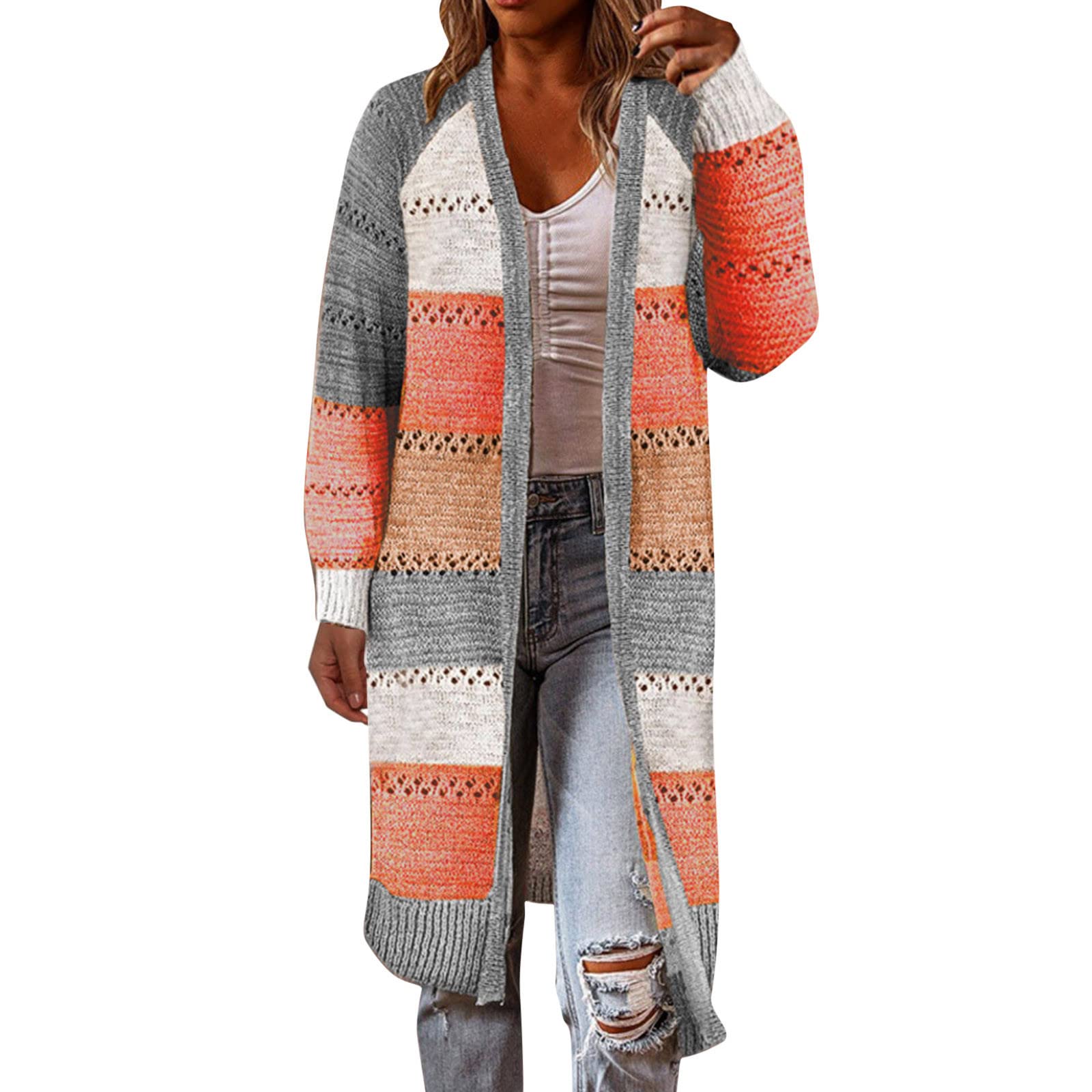 Boho Open Front Cardigan for Women - Colorblock Long Sleeve Loose Knit Lightweight Sweater | Perfect for Layering, Casual Outfits & Fall Fashion