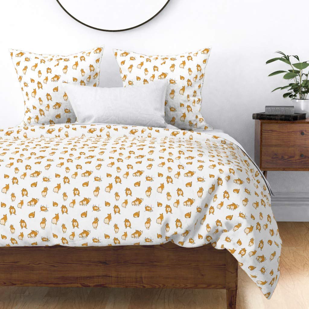 Corgi Butts Dogs Cute Pet Print Cotton Sateen Duvet Cover - King/California King Size Custom Bedding for Dog Lovers & Pet Owners