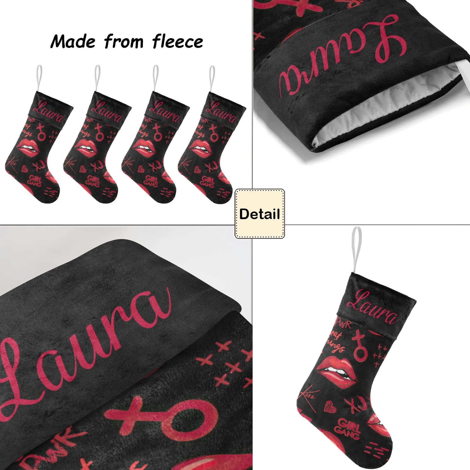 Personalized Christmas Stockings with Kiss Lips & Hearts Design - Custom Name Holiday Socks for Family Party Decor (17.52 x 7.87 Inch) - Perfect for Fireplace Mantel, Gift Exchange & Festive Home Decor