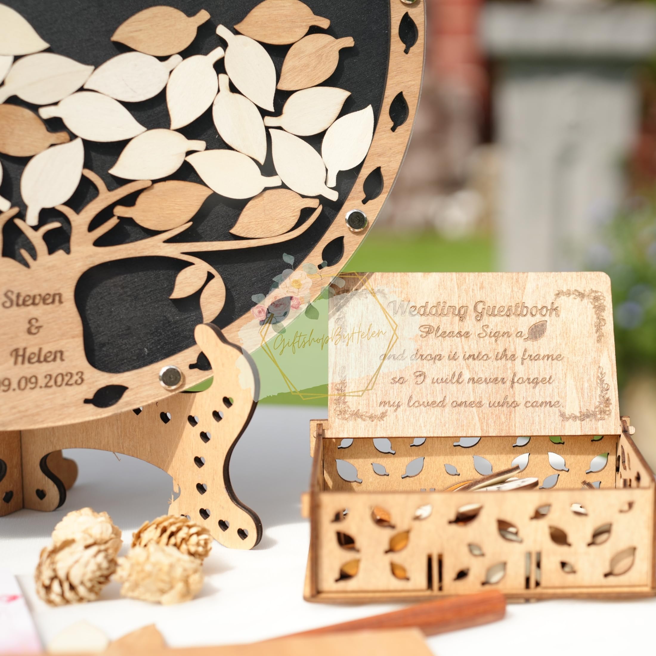 Personalized Wooden Tree Wedding Guest Book Alternative - Unique Guest Book Tree for Wedding Signatures - Perfect for Rustic, Outdoor & DIY Weddings