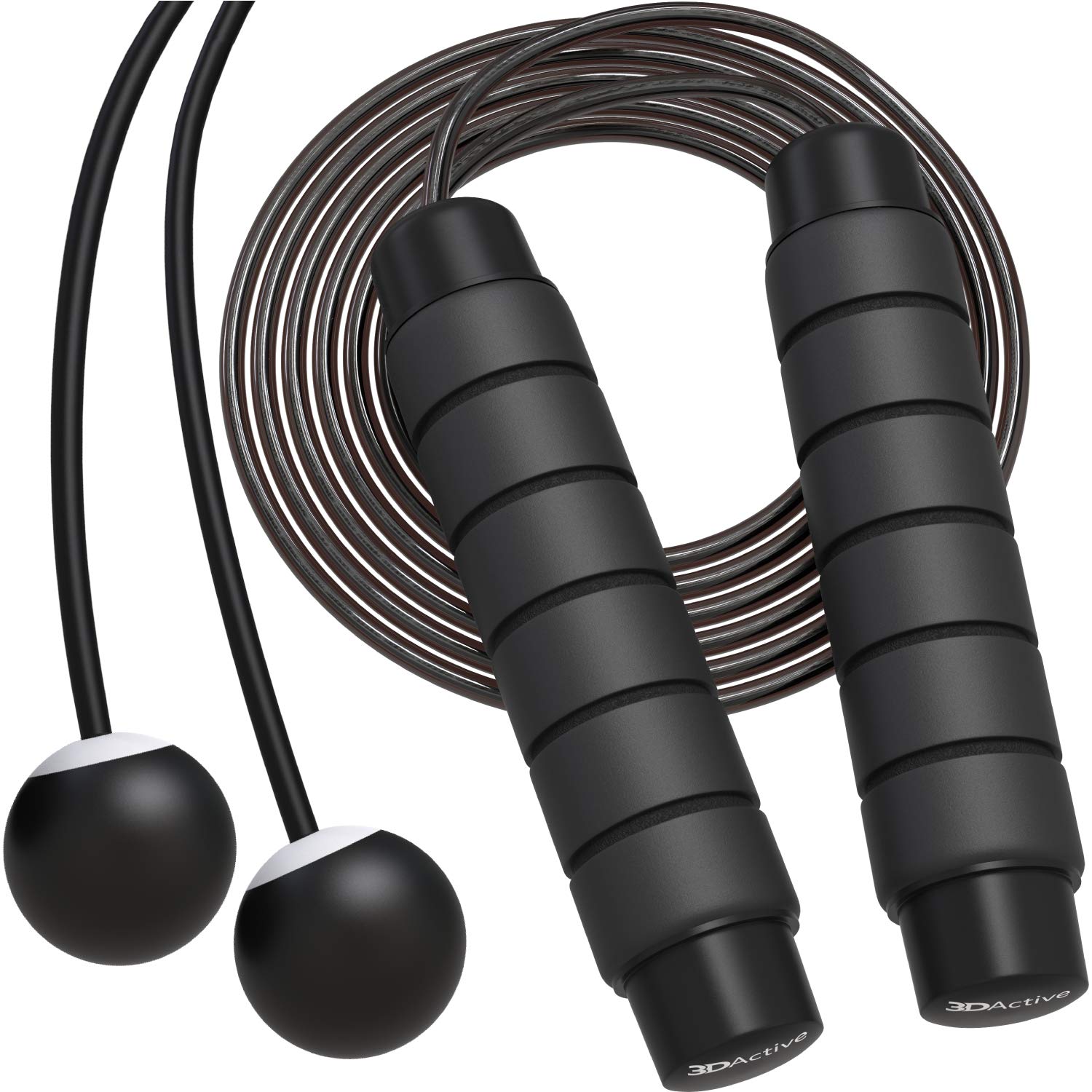 3DActive Adjustable Jump Rope with Ball Bearings - Tangle-Free Skipping Rope for Home Workouts, Cardio Training & Weight Loss | Includes Handle Weights & Carry Bag | Perfect for Gym, Outdoor Exercise & Fitness Enthusiasts