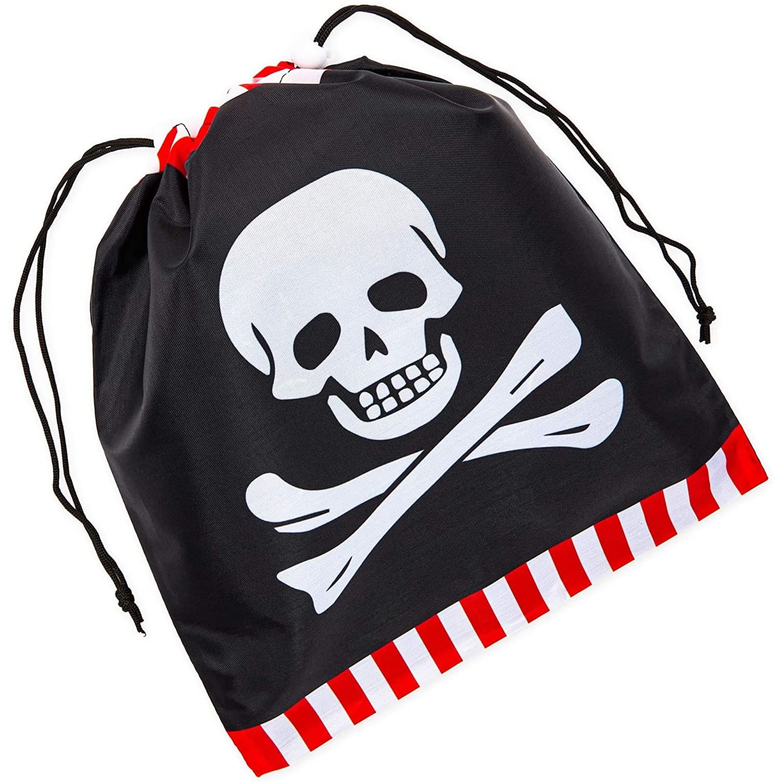 BLUE PANDA Pirate Skull Drawstring Party Favor Bags for Kids - 10x12 Inch Bulk Pack of 12 | Halloween Goodie Bags, Birthday Party Supplies & Treasure Hunt Prizes