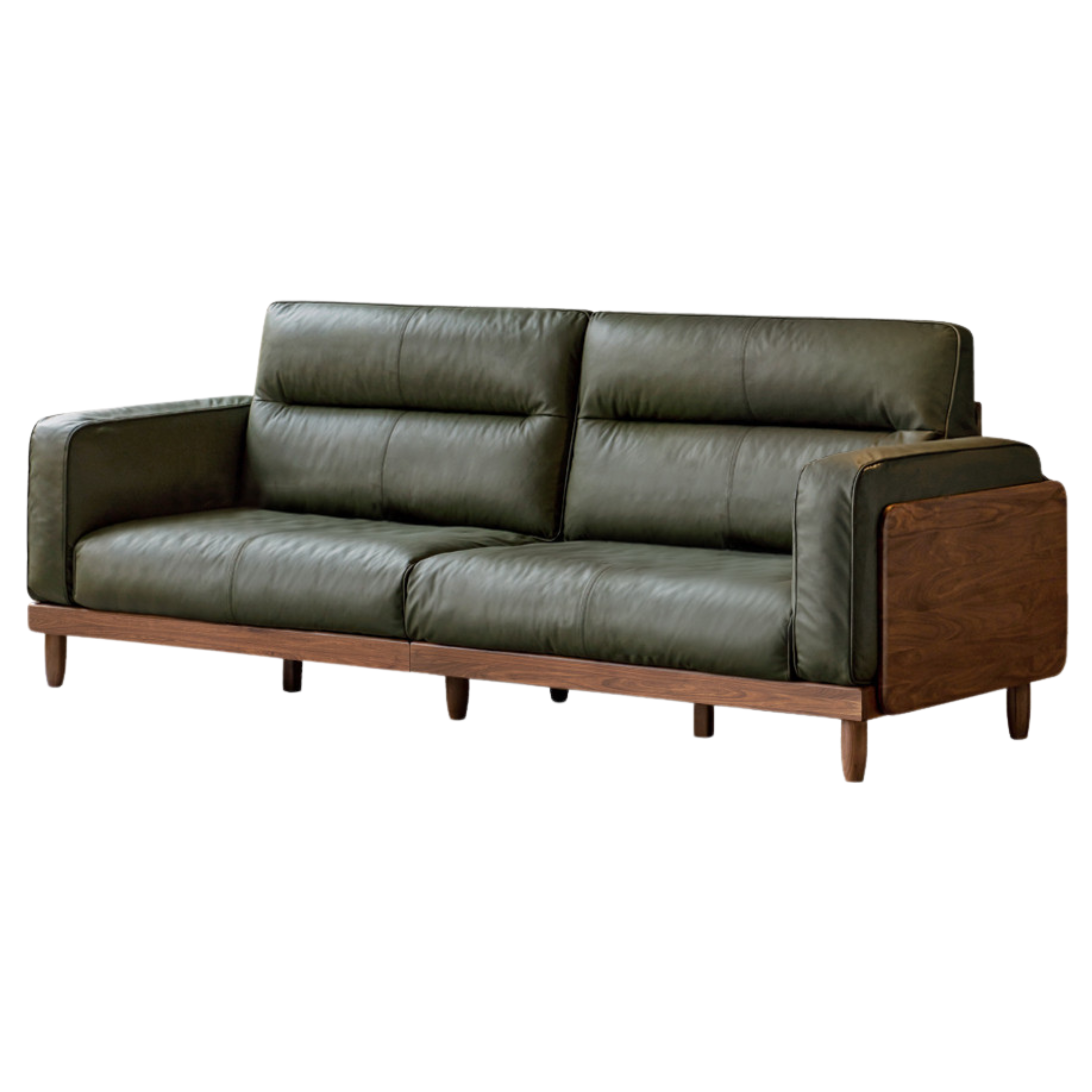 Premium Black Walnut & Ash Solid Wood Leather Sofa with Genuine Yellow Cowhide Upholstery - Luxury Living Room Furniture for Modern Home Decor
