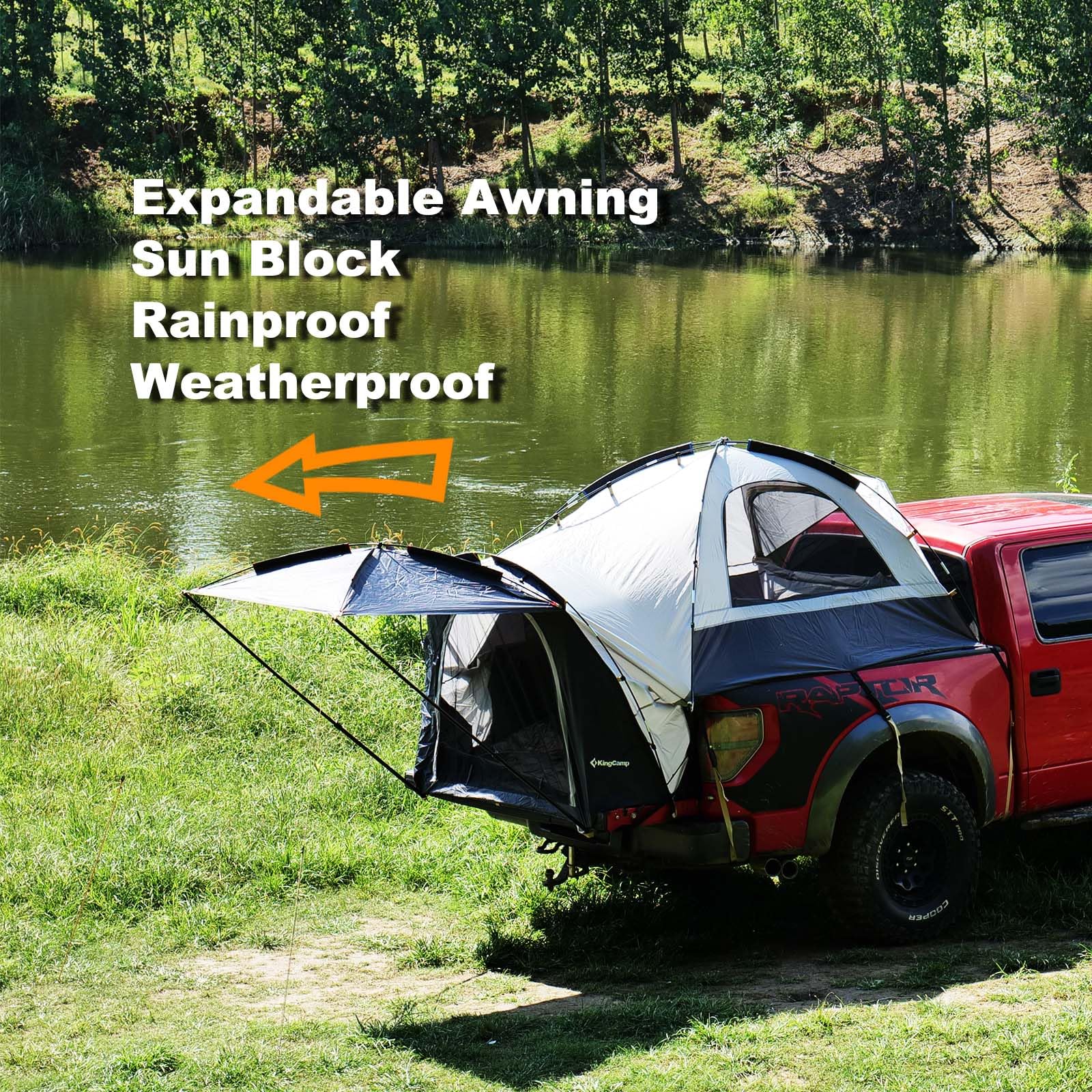 KingCamp 6.5 Foot Truck Bed Tent - Waterproof 2 Person Camping Tent for Pickup Trucks | Portable Outdoor Shelter with Removable 4'x4' Sun Awning | Perfect for Road Trips, Camping Adventures & Tailgating Parties