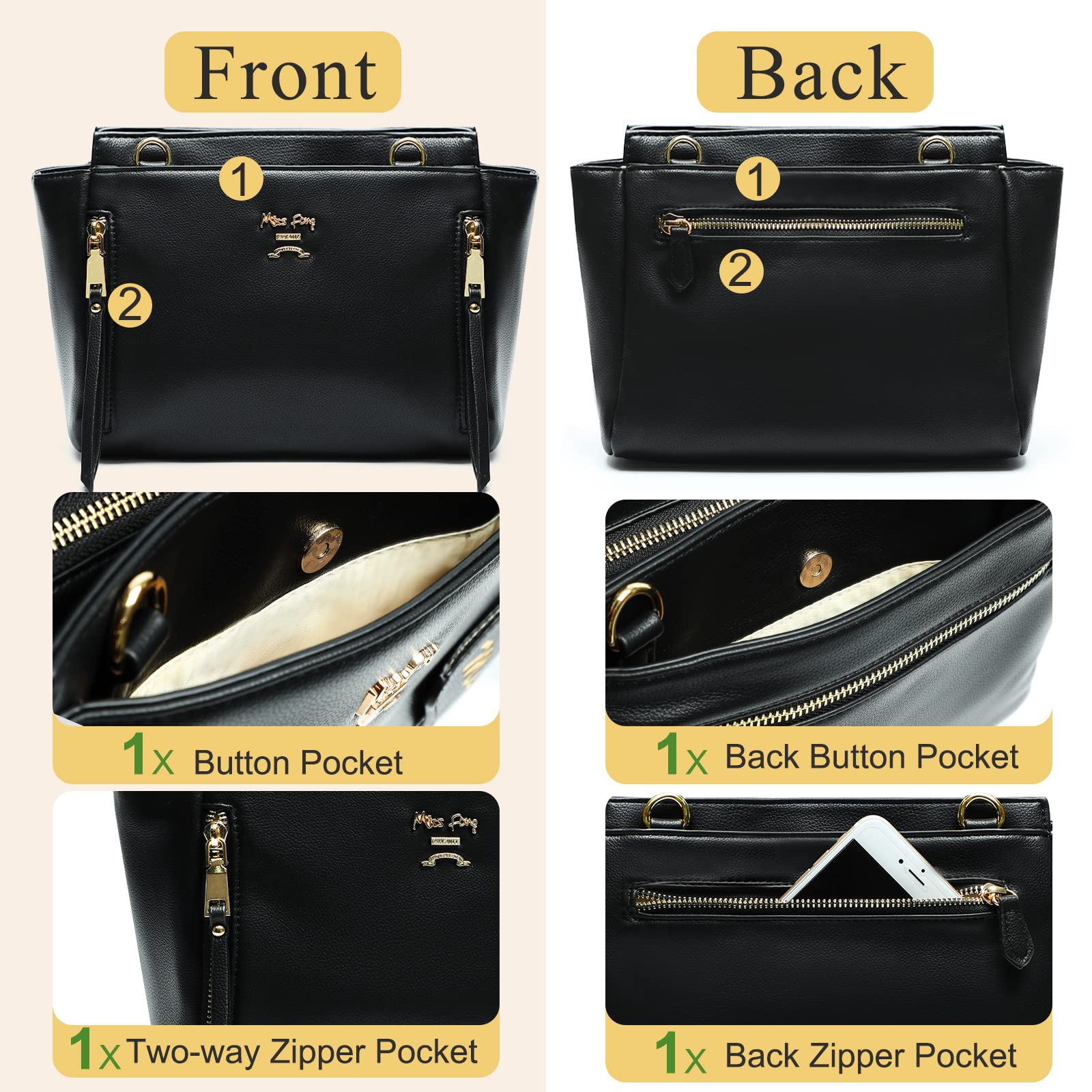 Premium Leather Diaper Bag Backpack for Women - Large Tote & Crossbody Baby Bag by Miss Fong - Perfect for Travel, Shopping, and On-the-Go Moms