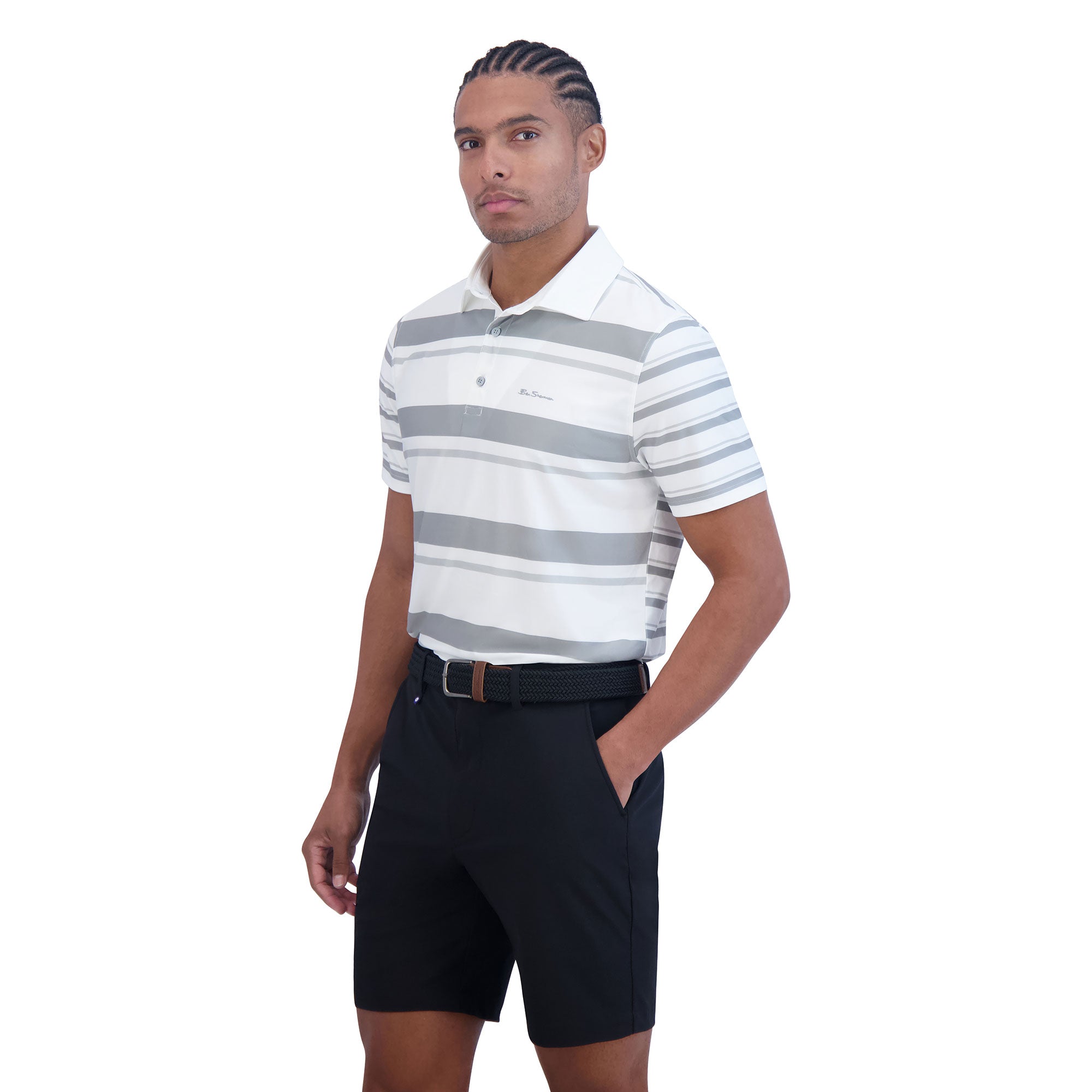 Ben Sherman Men's Melange Stripe Golf Polo Shirt - Breathable Performance Tee for Golfing & Casual Wear