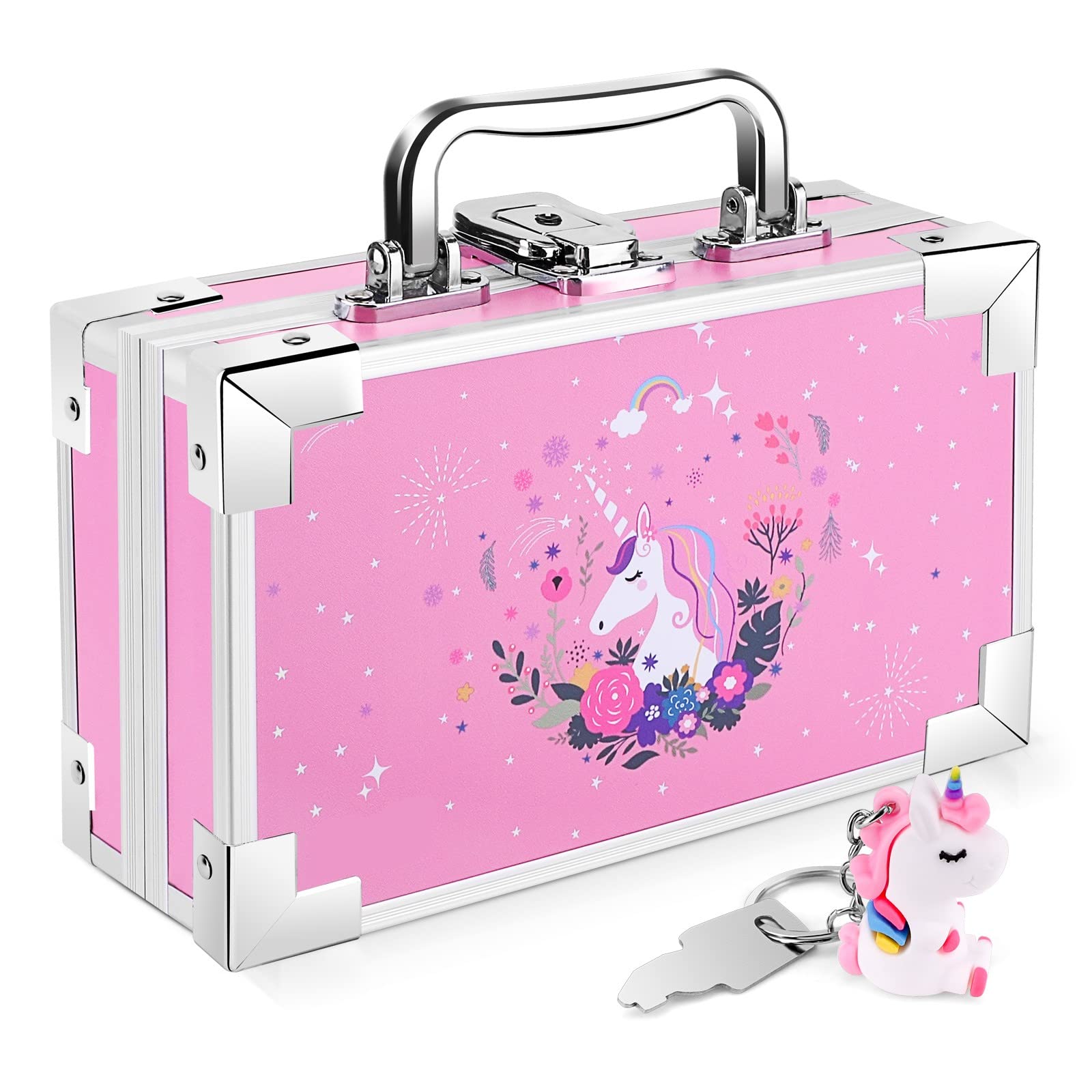 Unicorn Pencil Case for Girls & Boys - Lockable School Supply Box with Portable Handle & Keychain - Cute Pink Unicorn Stationery Organizer - Perfect for Back to School, Classroom, Homework & Travel Gifts