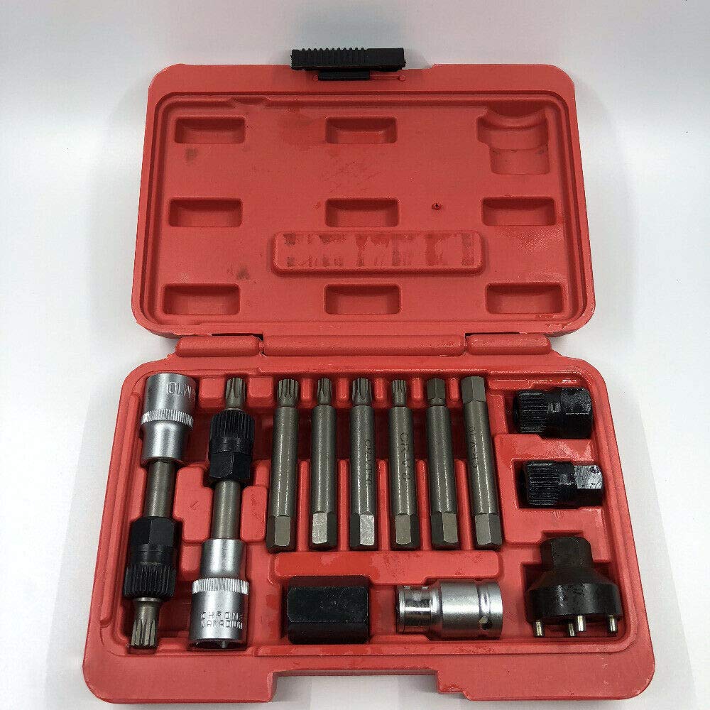 MASO 13PCS Universal Alternator Tool Set - Professional Car Repair Kit with Freewheel Pulley Removal Sockets - Perfect for Auto Mechanics & DIY Enthusiasts - Ideal for Alternator Replacement, Belt Tensioner Service & Engine Maintenance