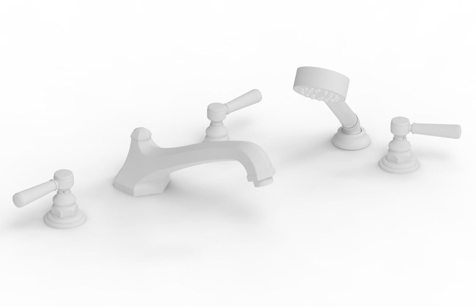 HEX TRADITIONAL Deck Mount Bathtub Faucet Set with Hand Shower - Satin White Finish & Lever Handles (Model 500-49) - Perfect for Modern Bathroom Renovations & Spa-Like Shower Experience