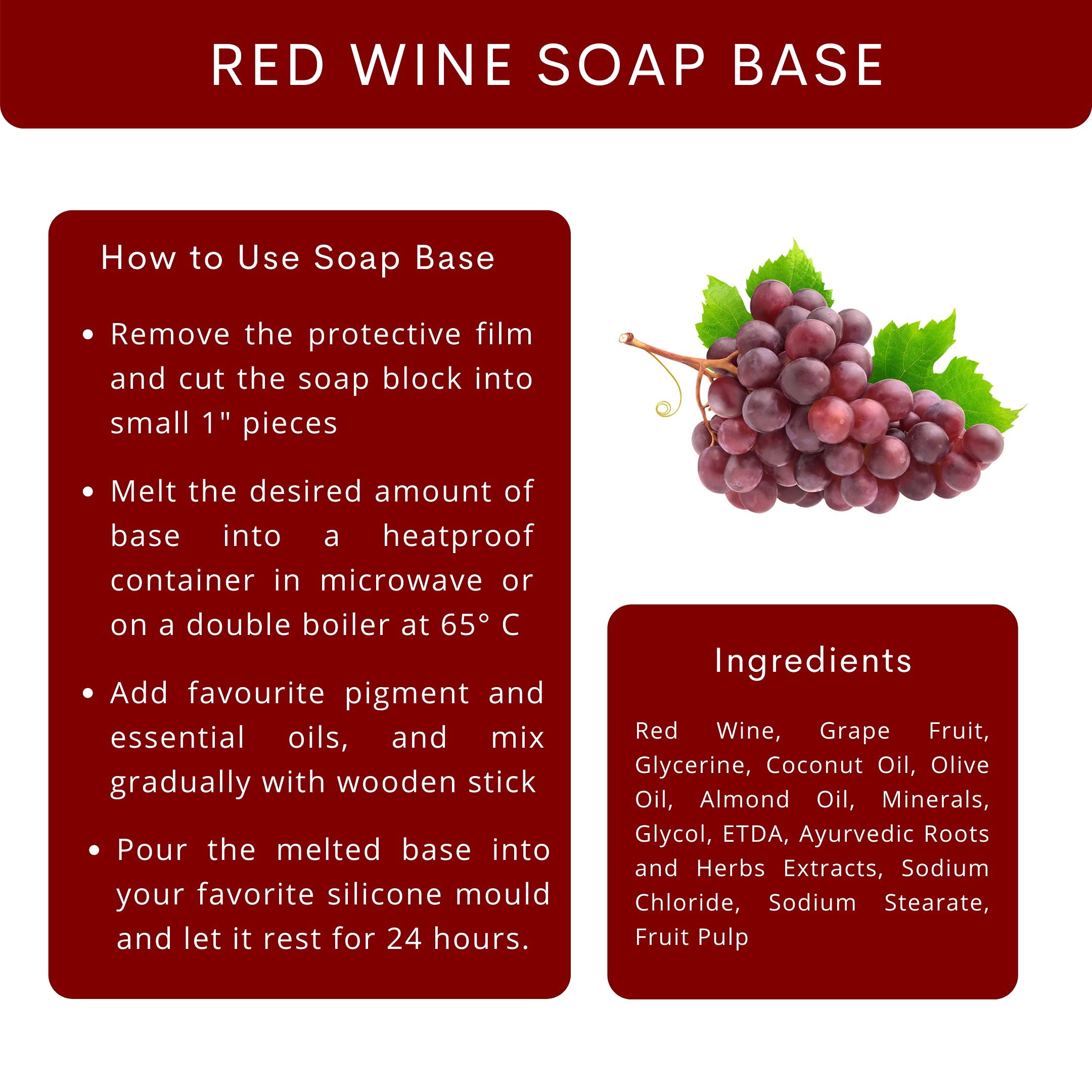 VEDANUM Ultra Premium Red Wine Melt and Pour Soap Base - 500g Sulfate & Paraben Free for DIY Soap Making | Handmade Glycerin Soap Supplies | Perfect for Spa, Gifts & Home Use