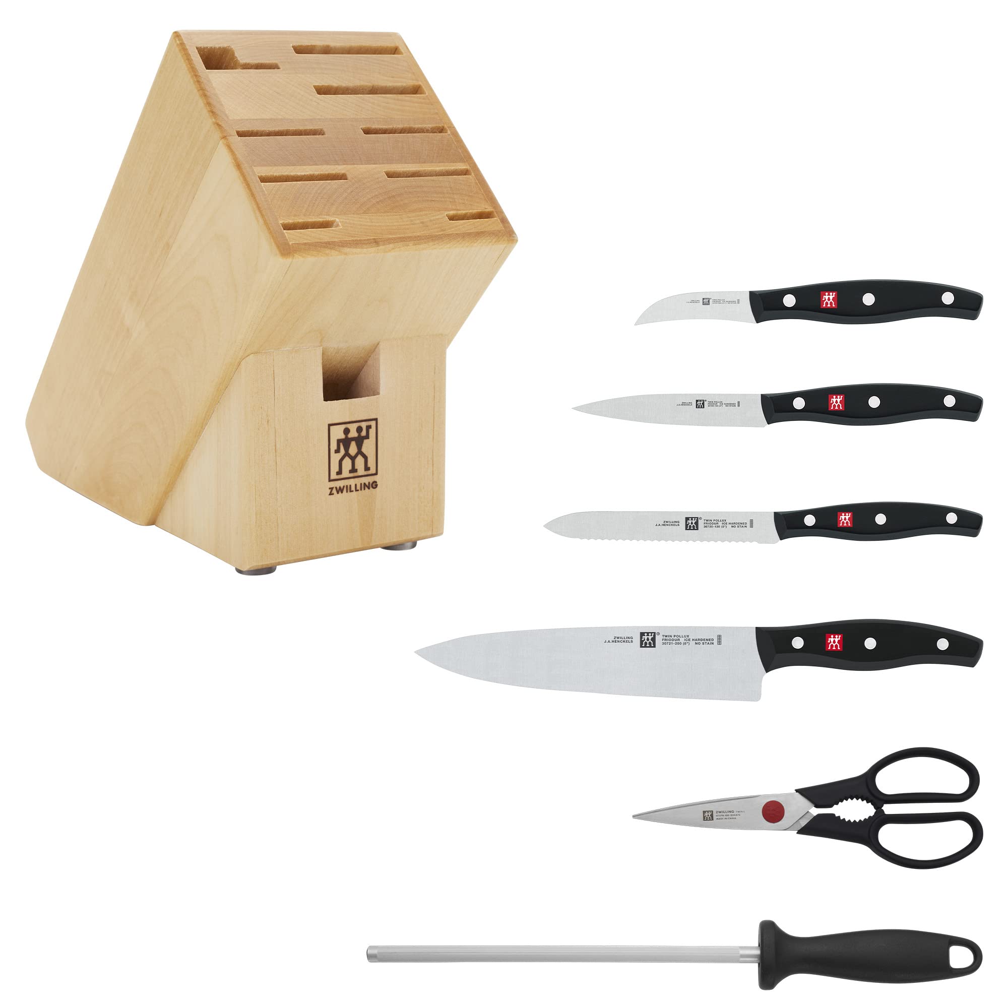 **ZWILLING Twin Signature 7-Piece German Knife Set with Block - Razor-Sharp High-Carbon Stainless Steel Knives, Dishwasher Safe - Perfect for Professional Chefs & Home Cooking, Meat Cutting, Vegetable Chopping, and More**