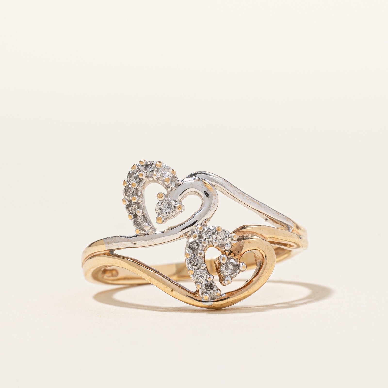 Diamond Double Heart Bypass Ring - 0.16 Carat Total Weight (CTW) - Size 6.25 - Elegant Promise Ring for Women - Perfect for Anniversaries, Engagements & Valentine's Day Gifts
