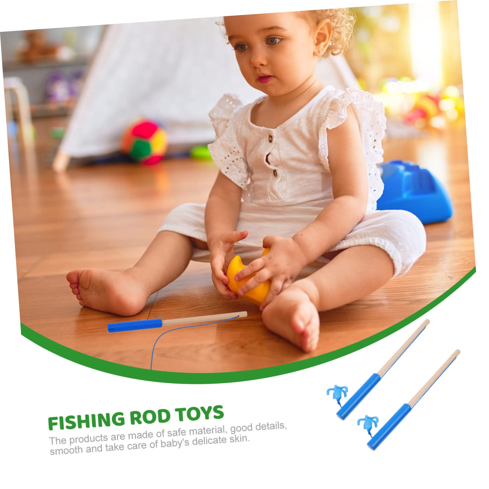 BRIGHTFUFU 4-Piece Kids Magnetic Fishing Game Set - Wooden Puzzle Toy with Fishing Poles & Sticks for Toddlers - Fun Indoor/Outdoor Educational Activity for Boys and Girls