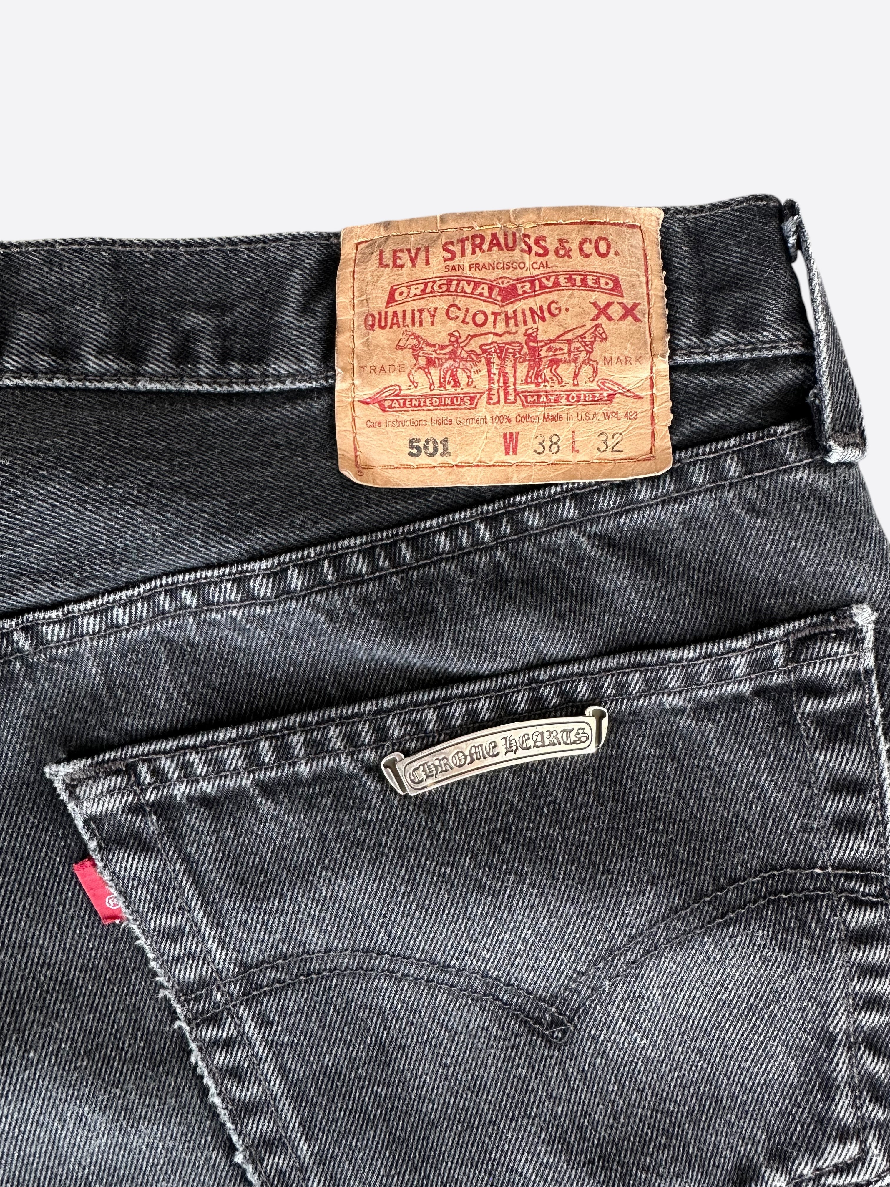Chrome Hearts x Levi's Black Cross Patch Distressed Denim Jeans for Men - Edgy Streetwear & Casual Style Outfits