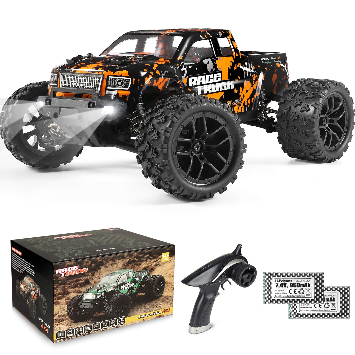 HAIBOXING 1:18 Scale RC Monster Truck - 36km/h High Speed 4X4 Off-Road Remote Control Car, Waterproof Electric Powered All Terrain Vehicle with 2 Batteries - Best Christmas Gift for Kids & Adults | Outdoor Play, Backyard Racing, Off-Road Adventure