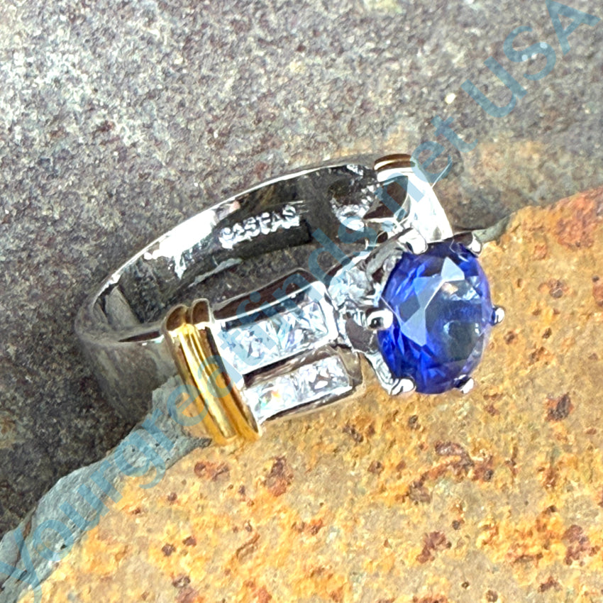 Elegant Sterling Silver Dark Blue & White Cubic Zirconia Ring - Size 8 | Perfect for Weddings, Anniversaries & Special Occasions