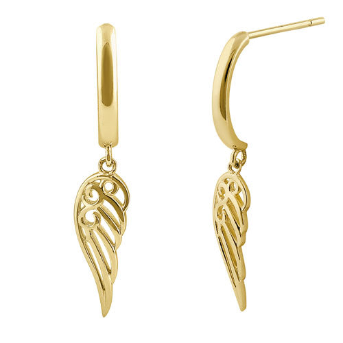 14K Yellow Gold Angel Wing Dangle Earrings for Women - Elegant & Hypoallergenic Jewelry Gift for Christmas, Birthday, or Special Occasions | Perfect for Parties, Weddings, and Everyday Wear