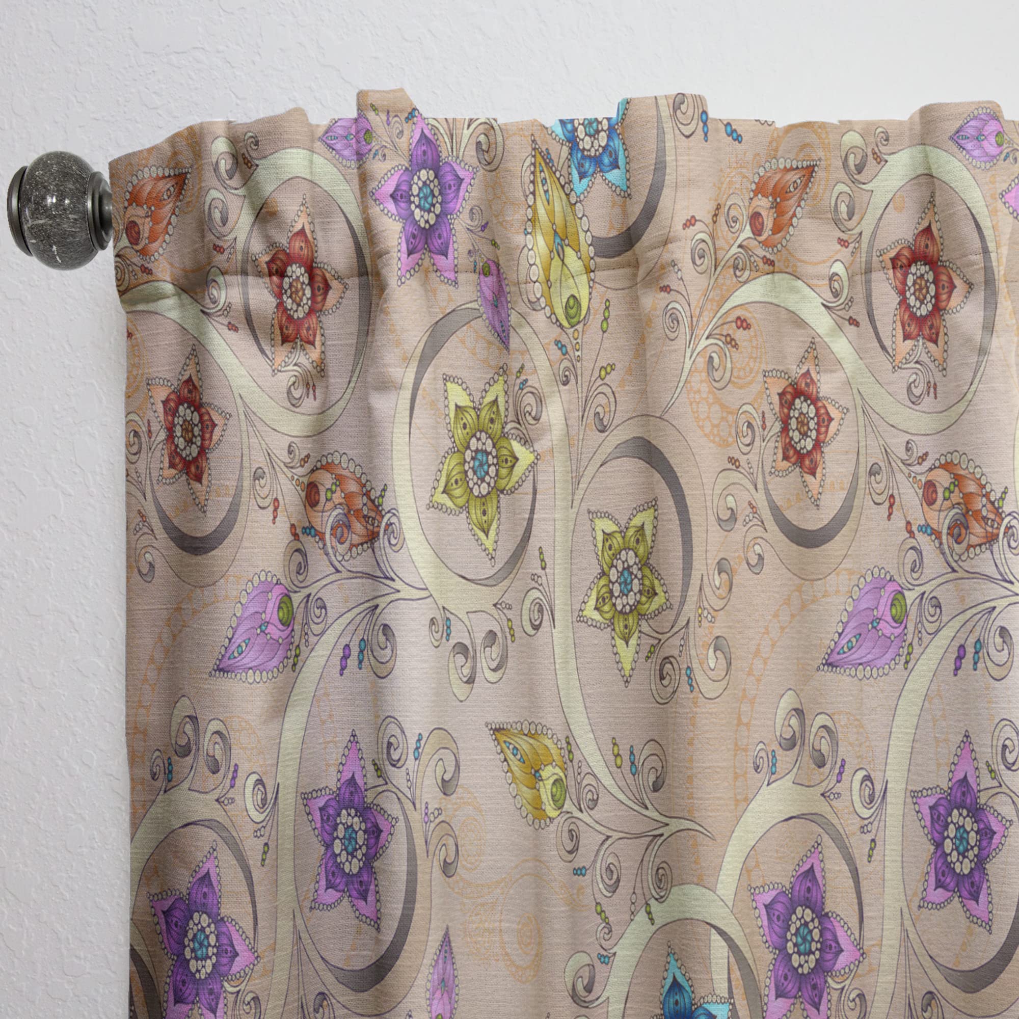 DesignQ Floral Print Blackout Curtains - Thermal Insulated Single Panel 52x120 Inches for Bedroom & Living Room - Elegant Home Decor with Ornamental Flower Pattern (Perfect for Privacy, Light Blocking & Temperature Control)