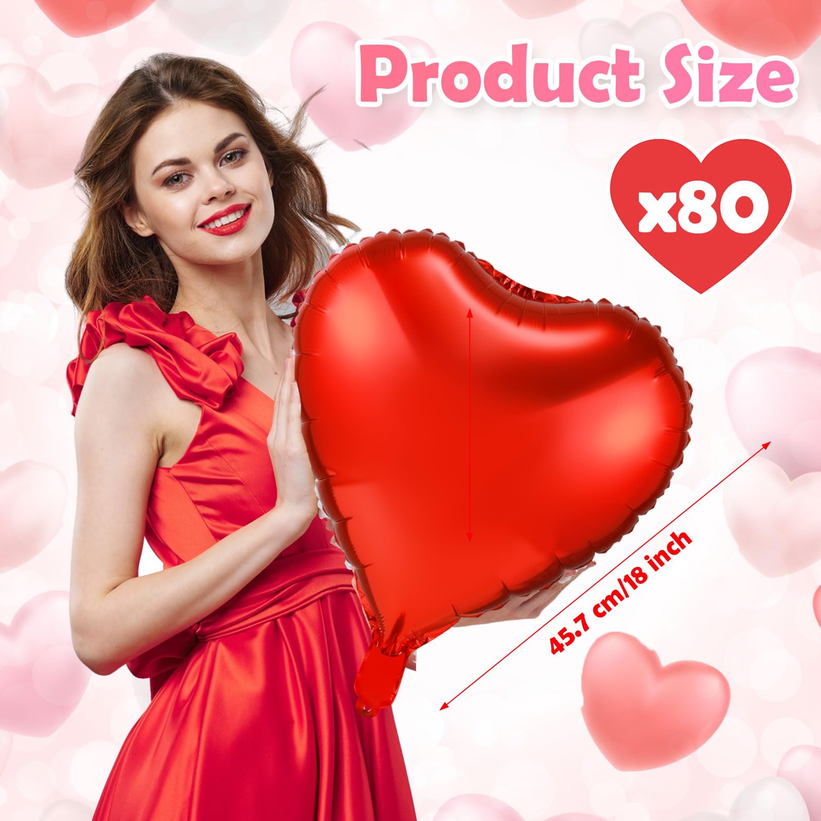 80 Pieces Large Heart Foil Balloons - 18