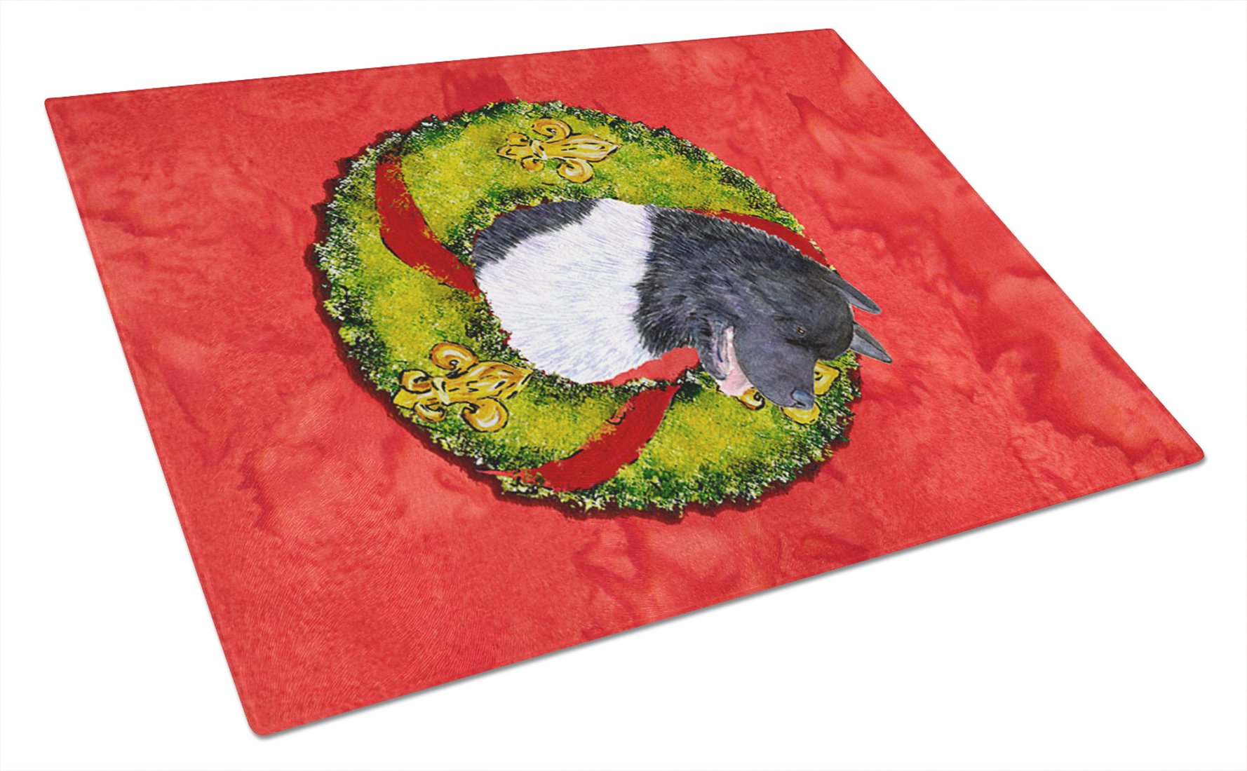 Premium Akita Christmas Wreath Tempered Glass Cutting Board - Large Decorative Kitchen Chopping & Serving Board for Holiday Meals & Party Entertaining | Durable & Stylish SS4208LCB