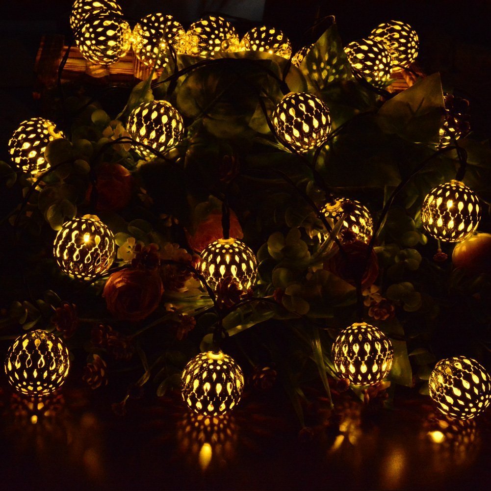 Solar Powered Metal String Lights - 10 LED Silver Ball Warm White Lights for Outdoor Garden, Summer Party, Wedding & Christmas Decorations | Perfect for Patio, Backyard, Pergola and Holiday Lighting