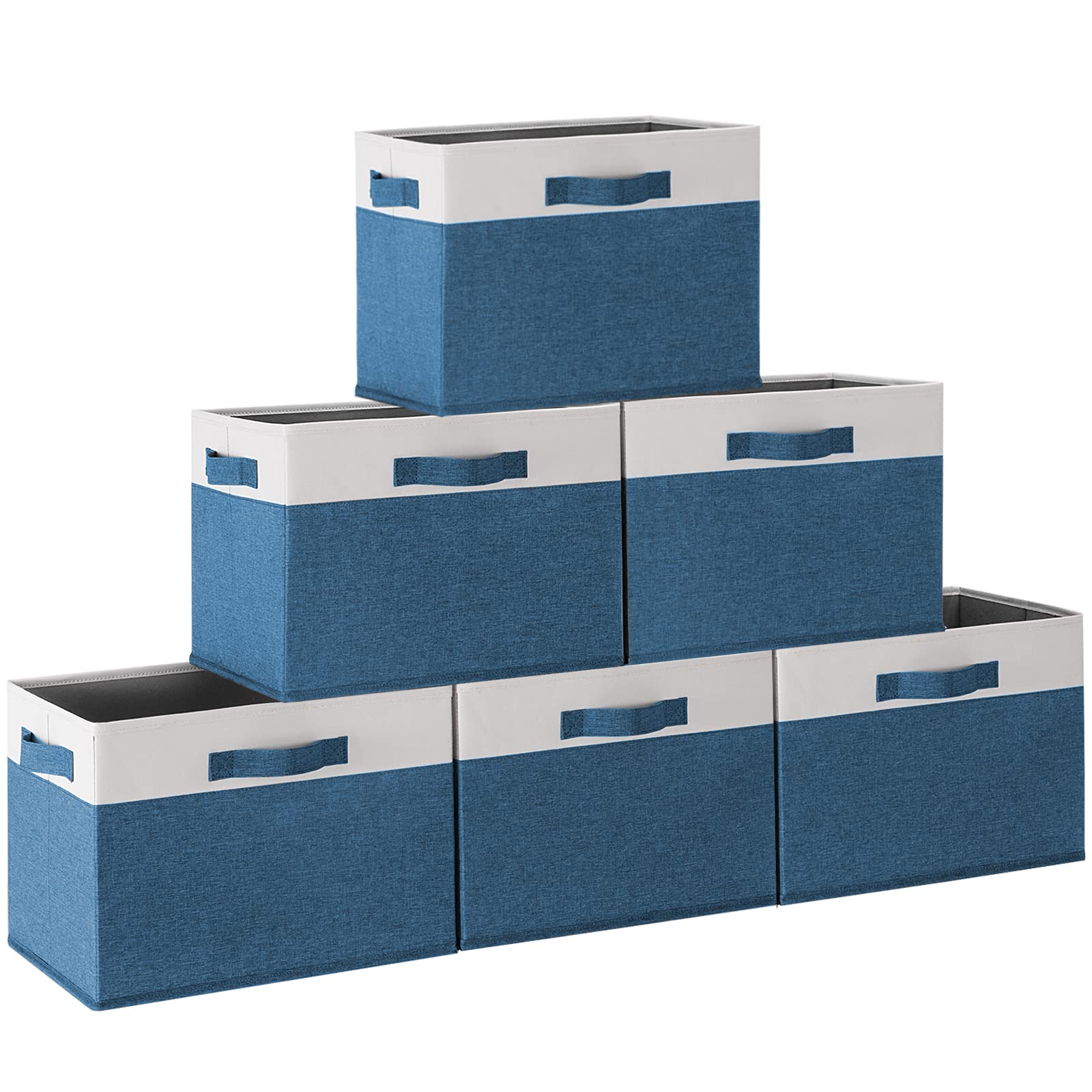 6-Pack Large Foldable Storage Bins with Handles - Sturdy Fabric Closet Organizer Baskets for Shelves, Perfect for Organizing Clothes, Toys, Books & Home Decor (Blue, 15