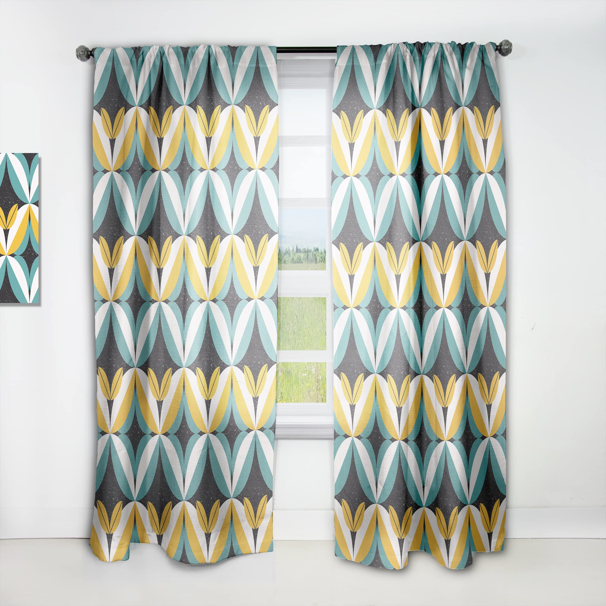 DesignQ Retro Abstract VII Thermal Insulated Curtains - Single Panel 52x63 Inches - Blackout Drapes for Bedroom & Living Room - Perfect for Home Decor & Light Control