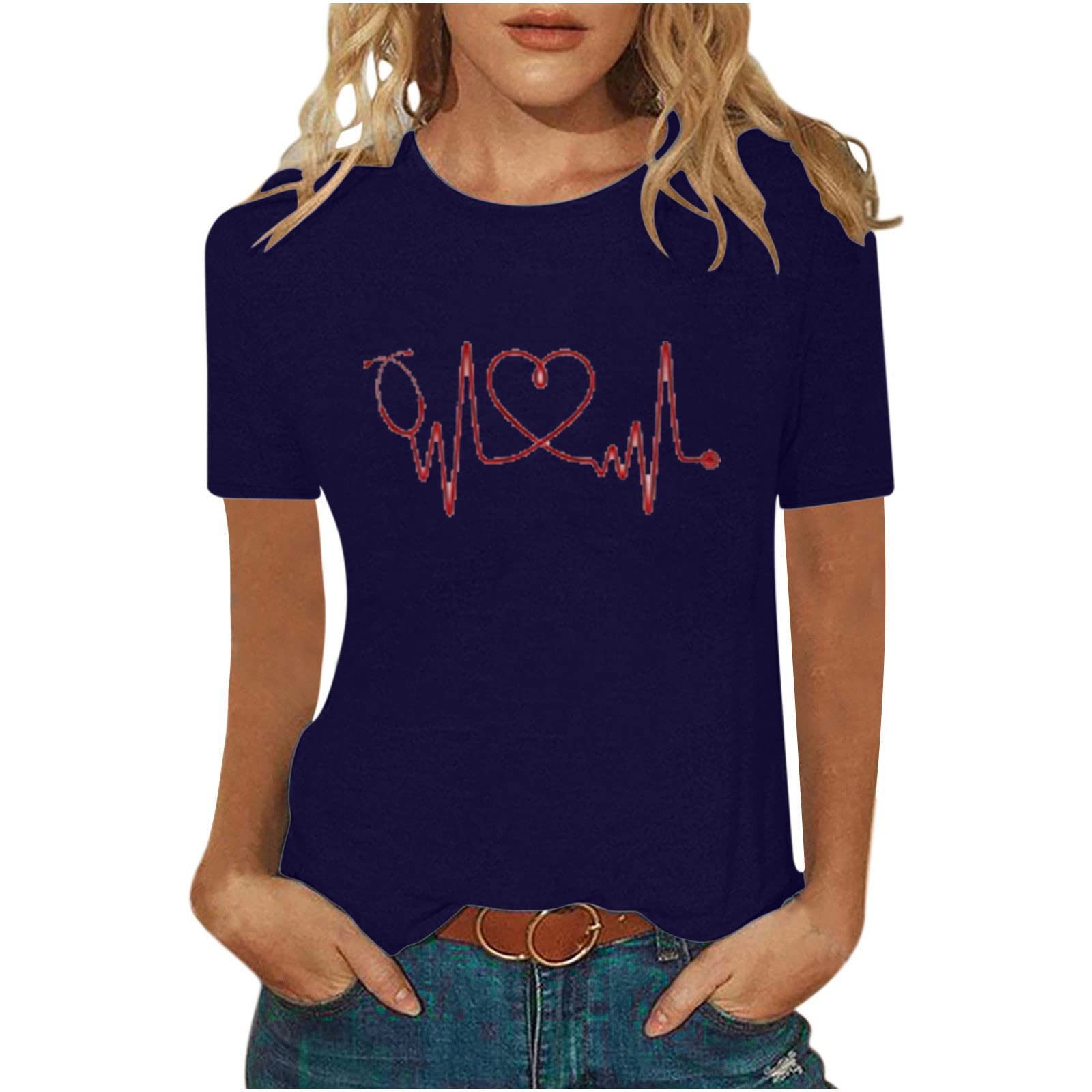 Funny Graphic Women's Casual Summer Tops - Solid Color Crewneck Loose Fit T-Shirt | Short Sleeve Basic Tunic Blouse for Going Out, Beach Wear & Weekend Outfits